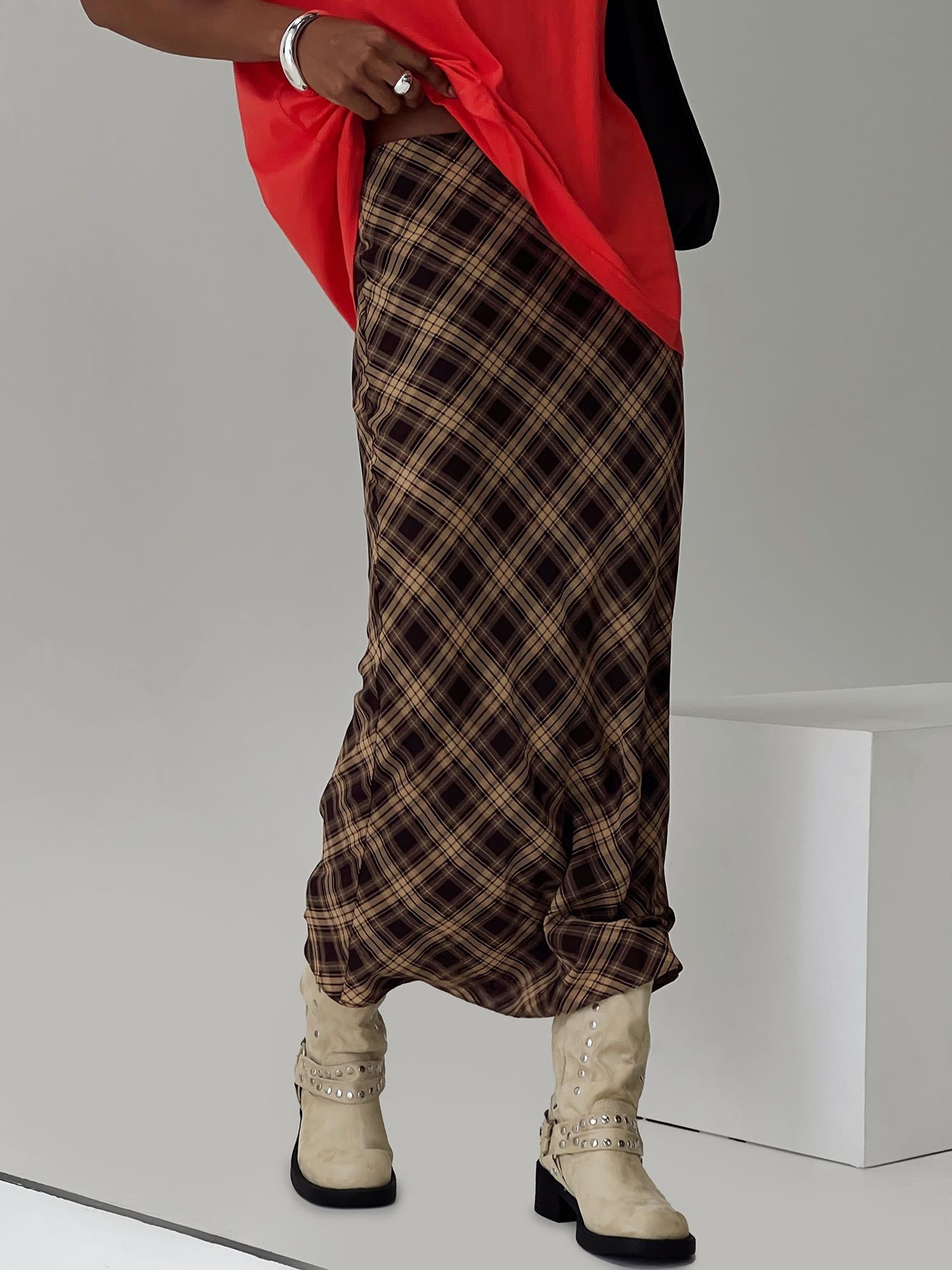 Hayze Maxi Skirt Brown Check Cheap Visit