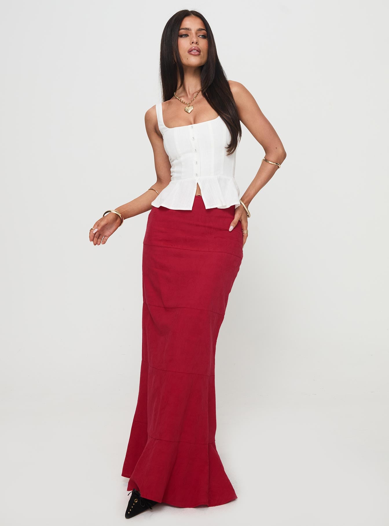 Raven Mid Rise Maxi Skirt Red Clearance Online Fake