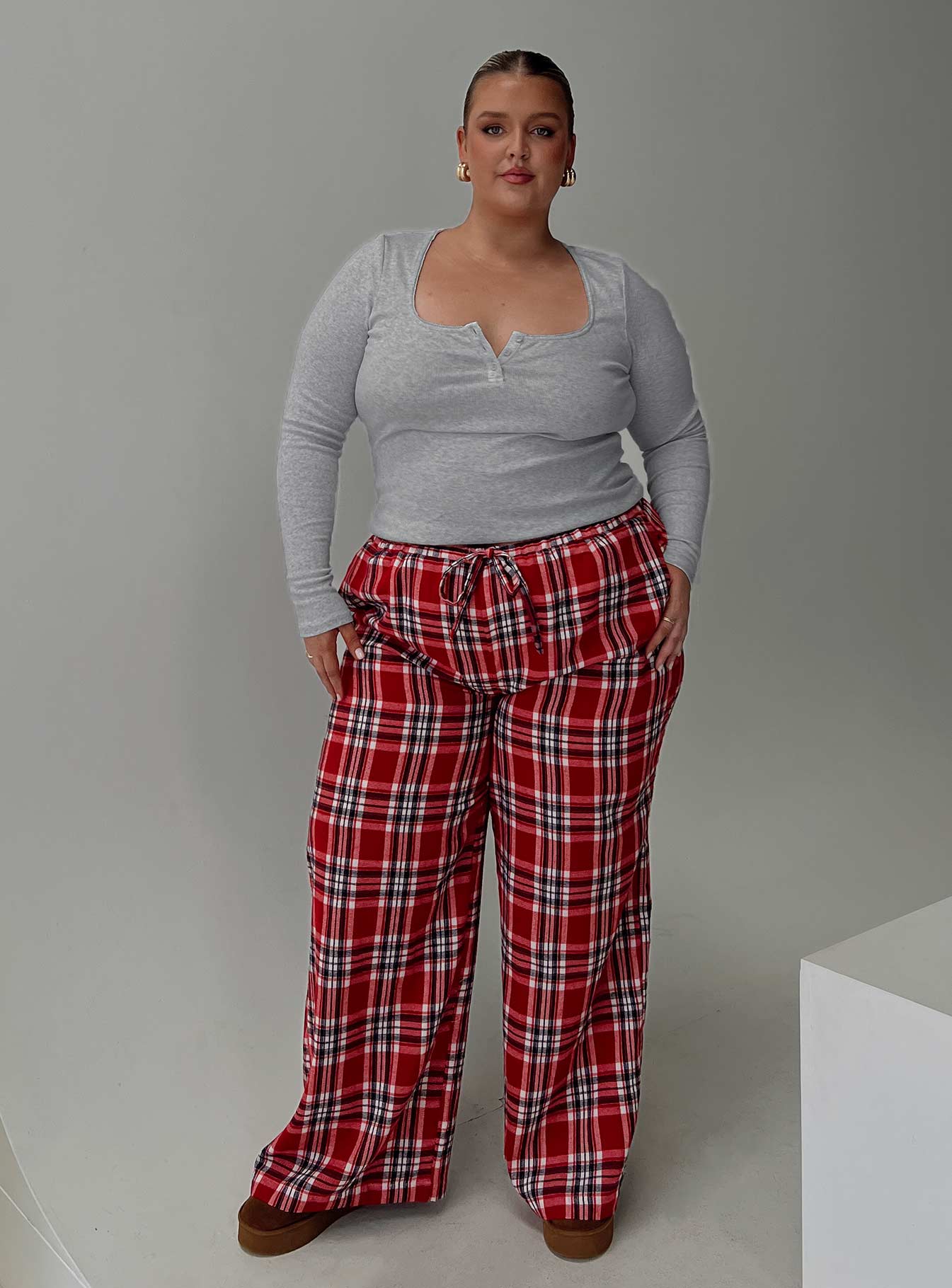 In The Morning Sleep Pant Red Check Curve Outlet 2025 Unisex