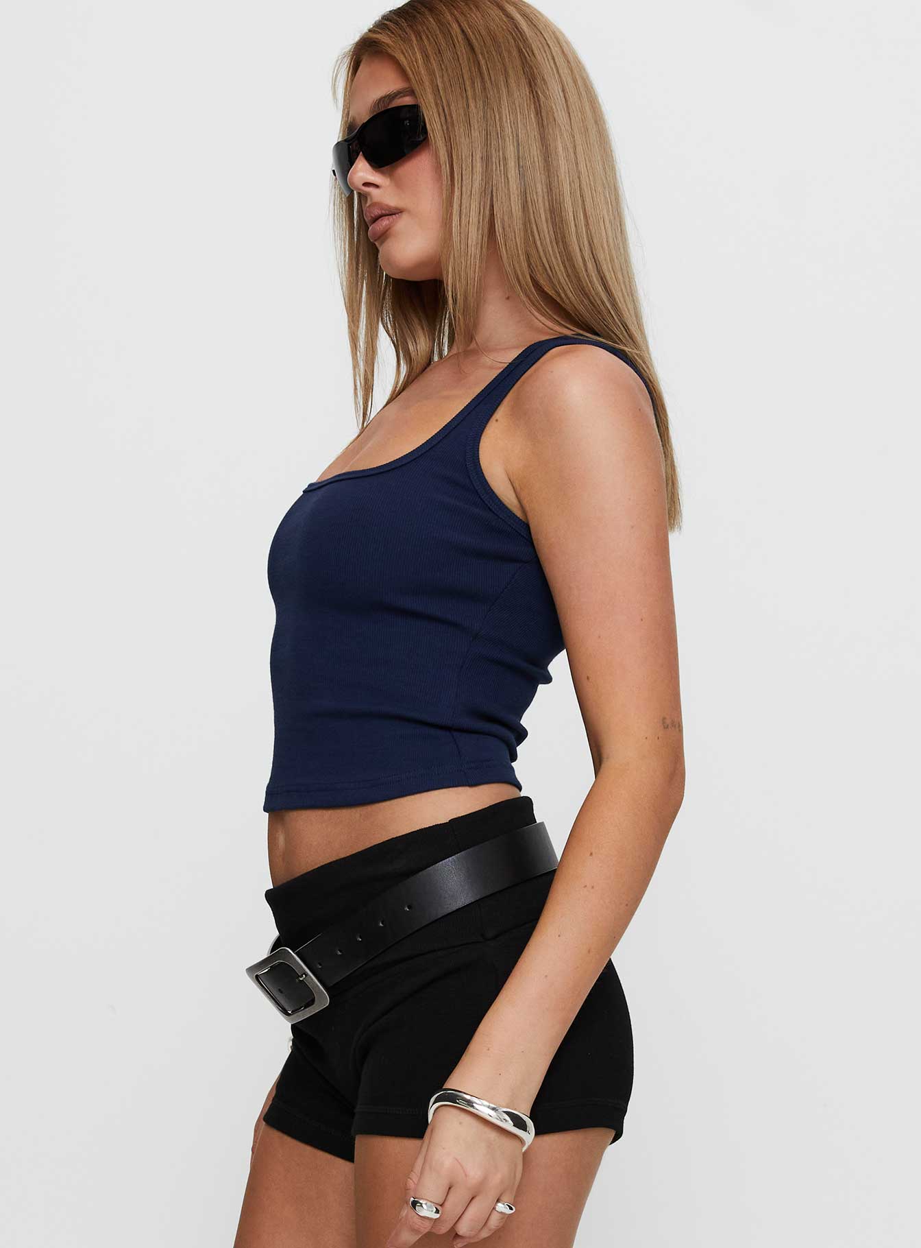 Baseline Square Neck Rib Tank Top Navy Outlet Explore