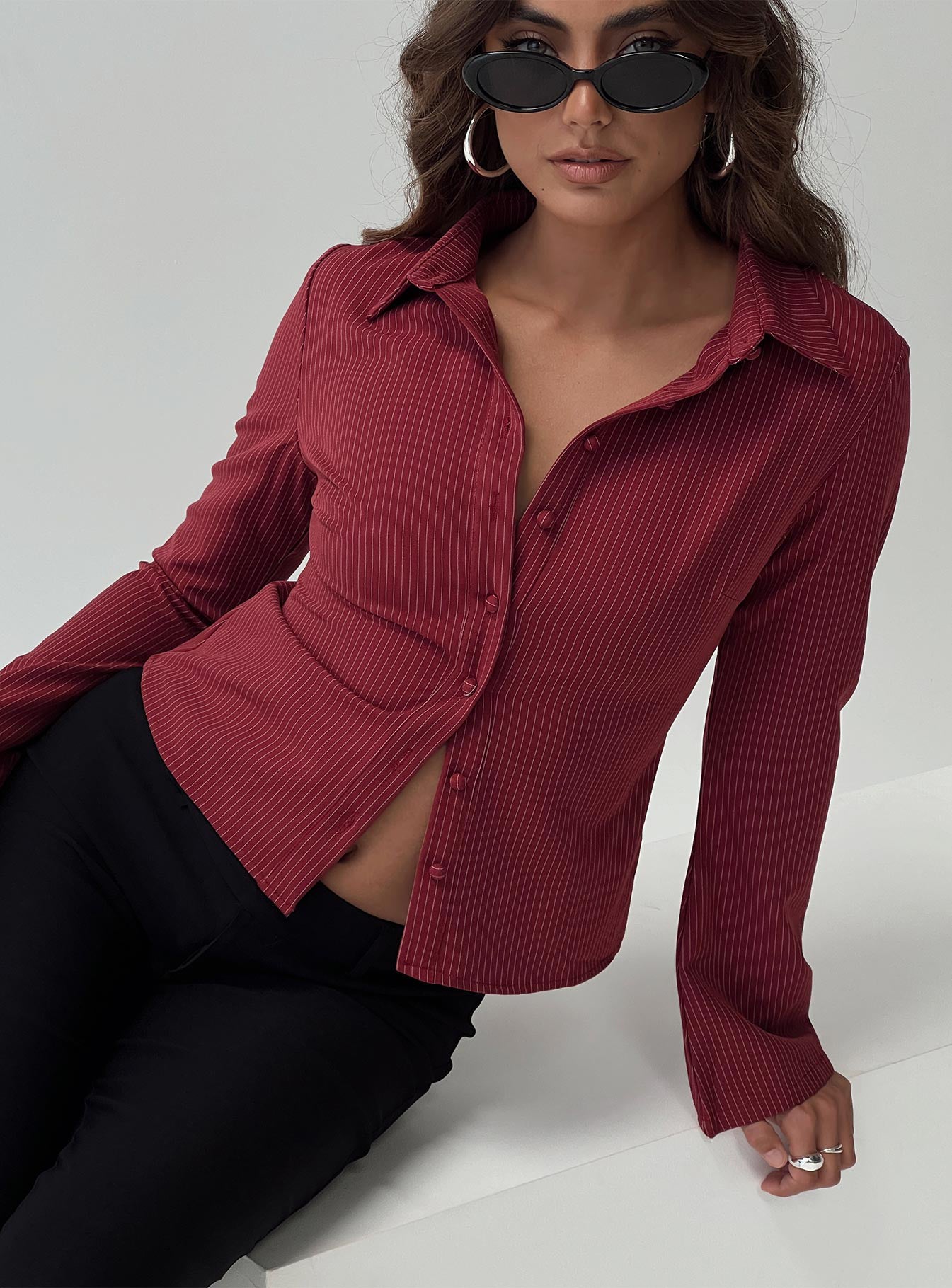 Anni Pinstripe Shirt Red Popular Cheap Online