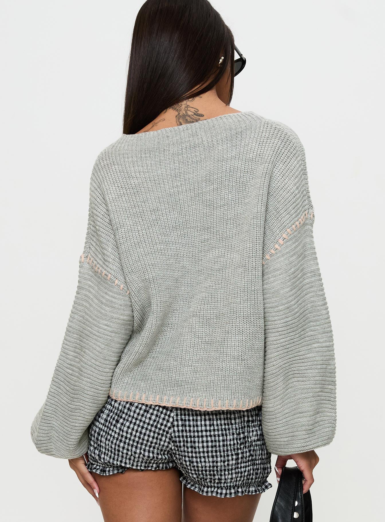 Baby I'm Back Knit Sweater Grey / Pink Outlet Shop Offer