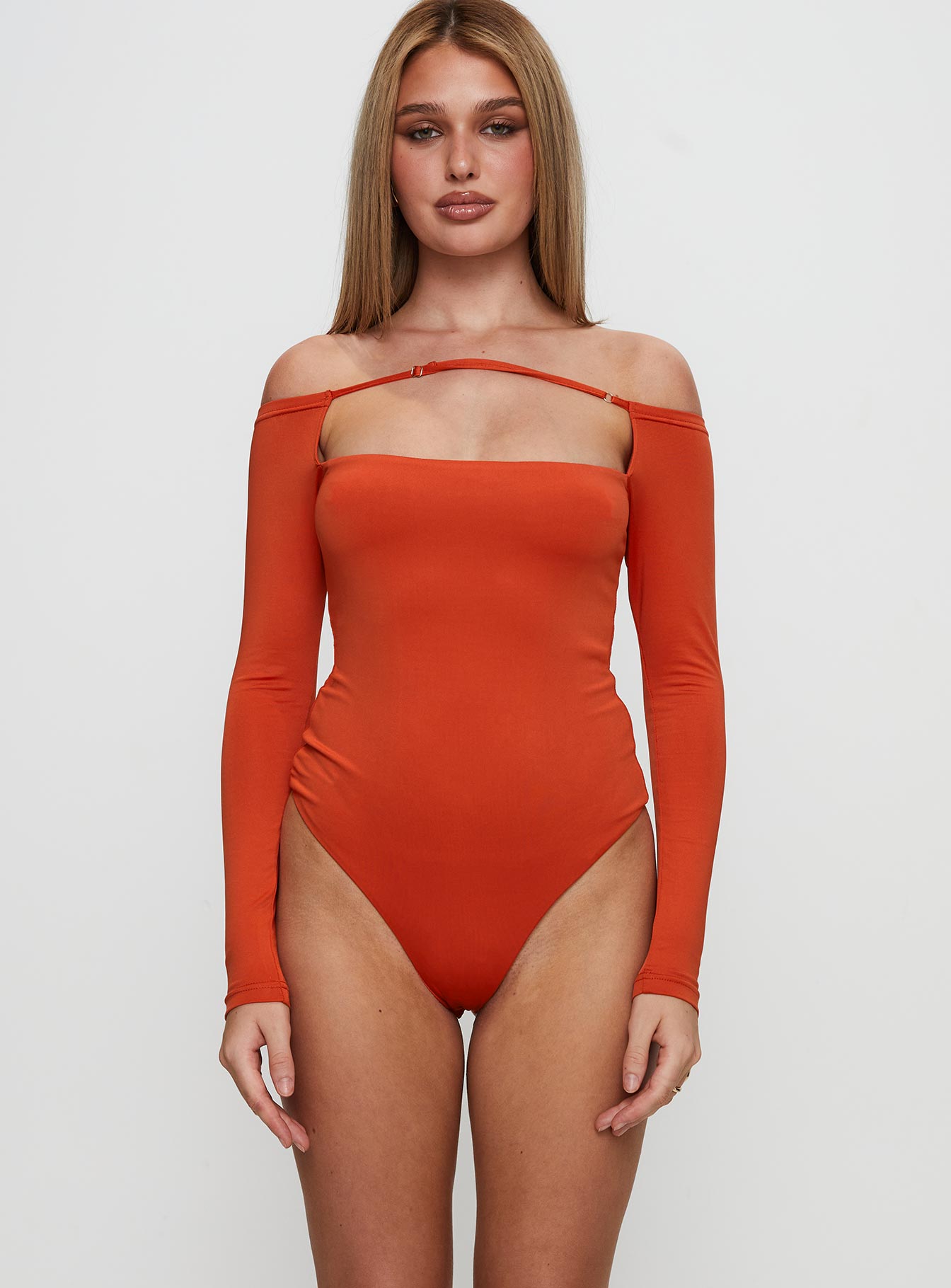 Degree Of Seperation Buckle Detail Long Sleeve Bodysuit Orange Huge Surprise Cheap Pice