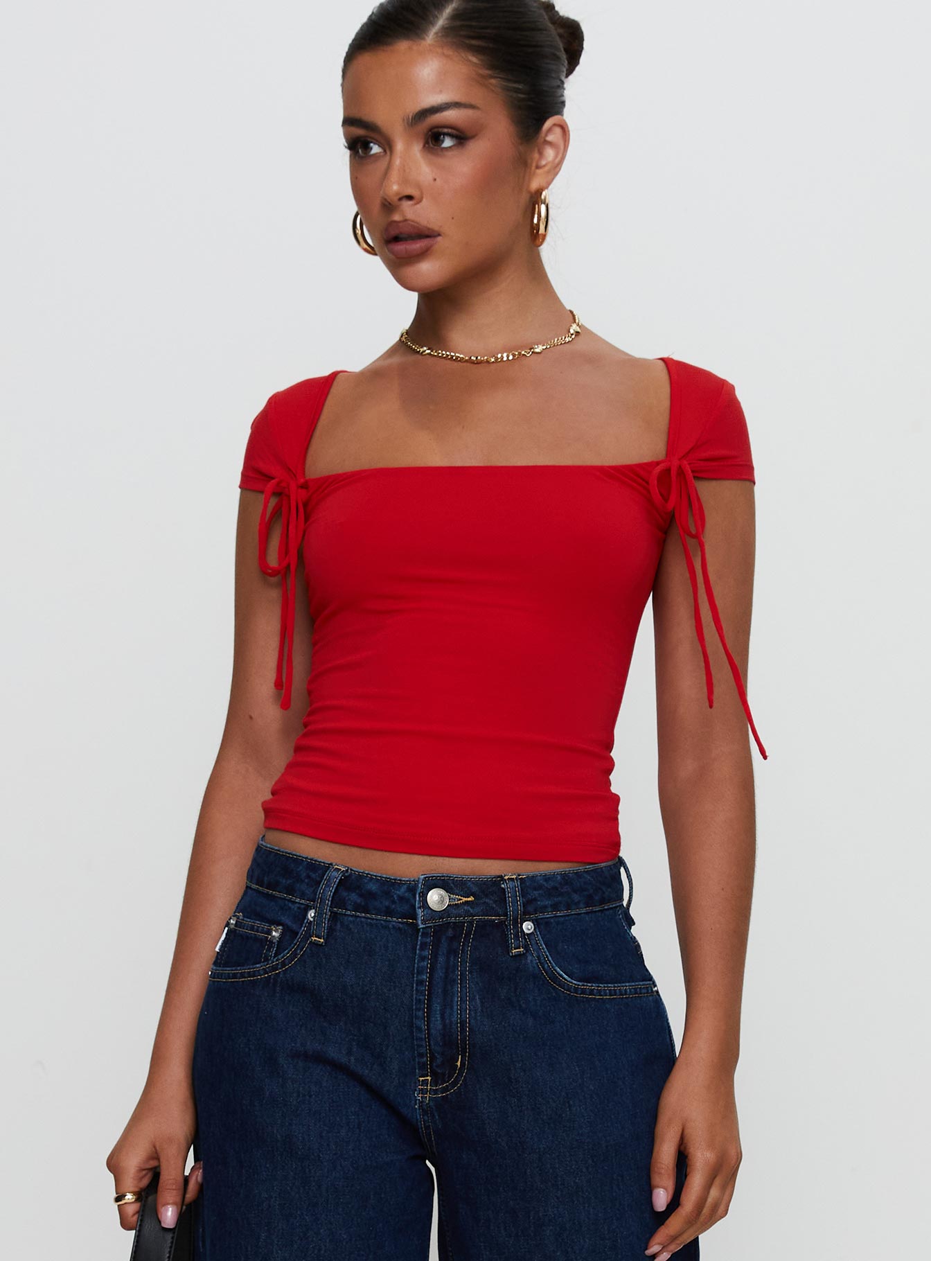 Daena Tie Detail Top Red Clearance Fashionable