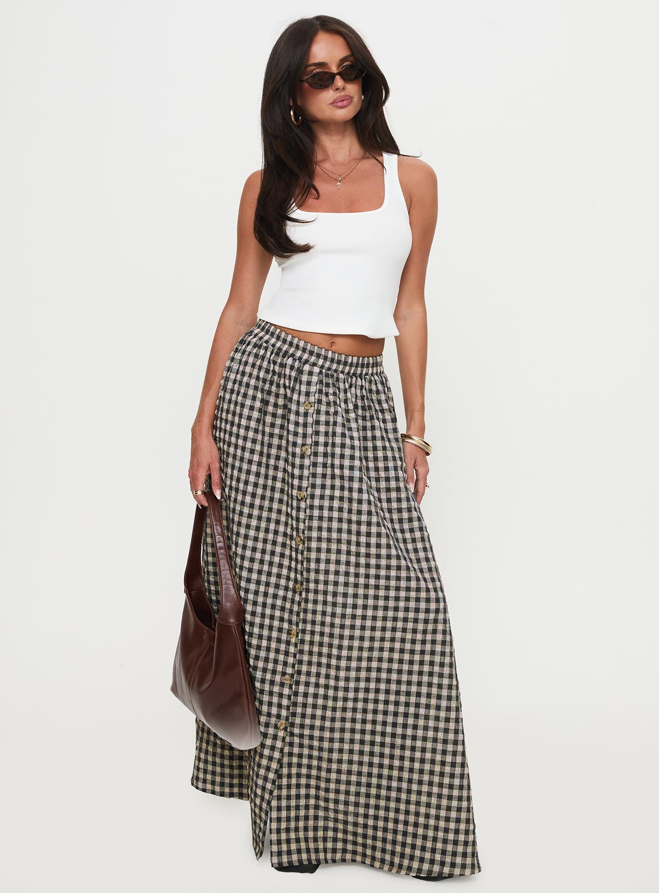 Cartmel Check Maxi Skirt Black / Cream From China