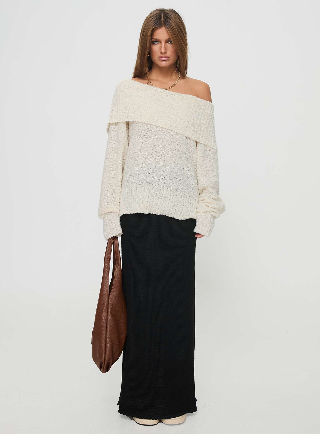 Parkley Boucle Off The Shoulder Sweater Cream Outlet