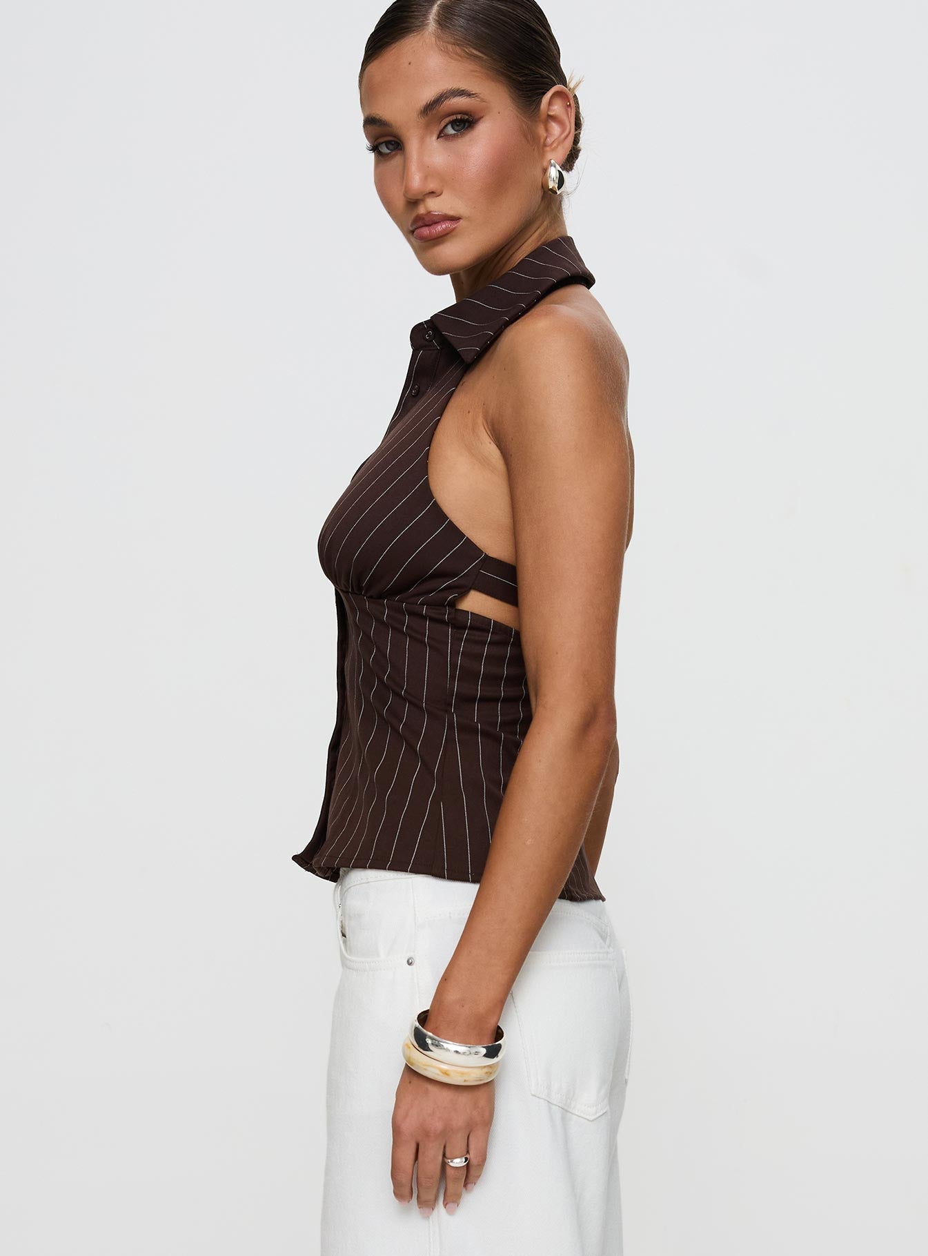 Victorie Halter Top Chocolate Stripe Sale Free Shipping