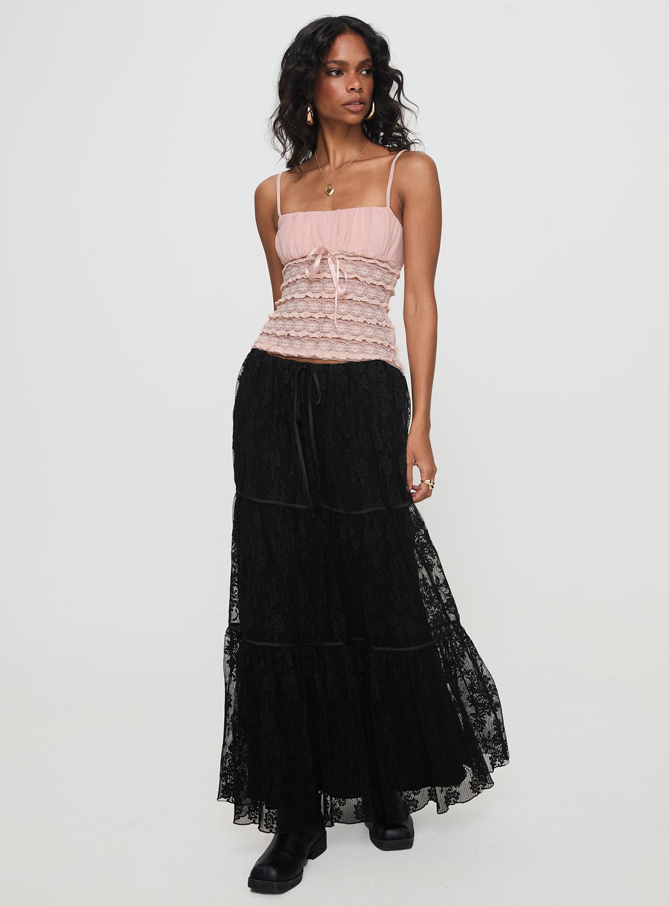 Oh Plisse Maxi Skirt Black Low Pice