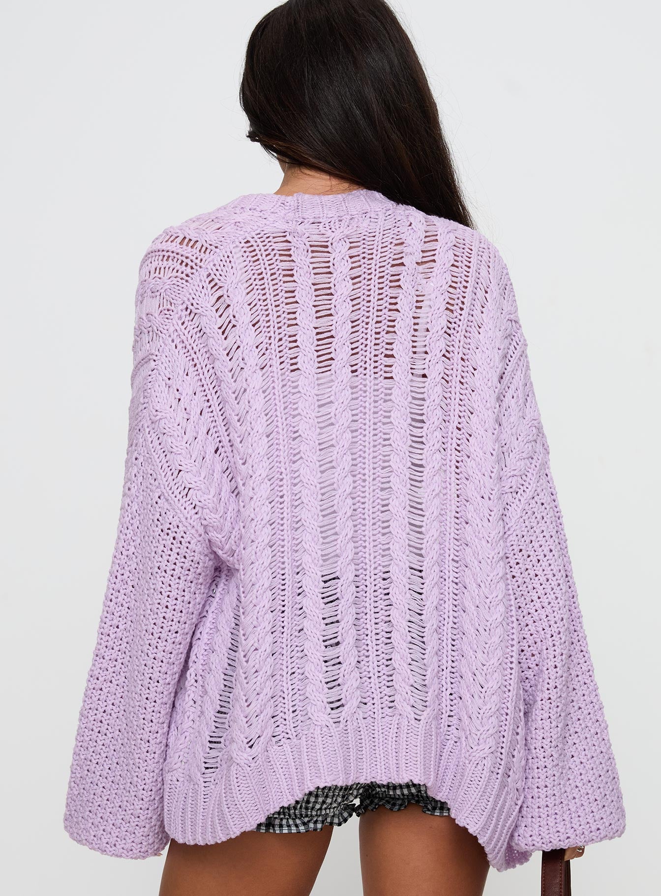 Abner Cable Cardigan Lilac Discount Supply