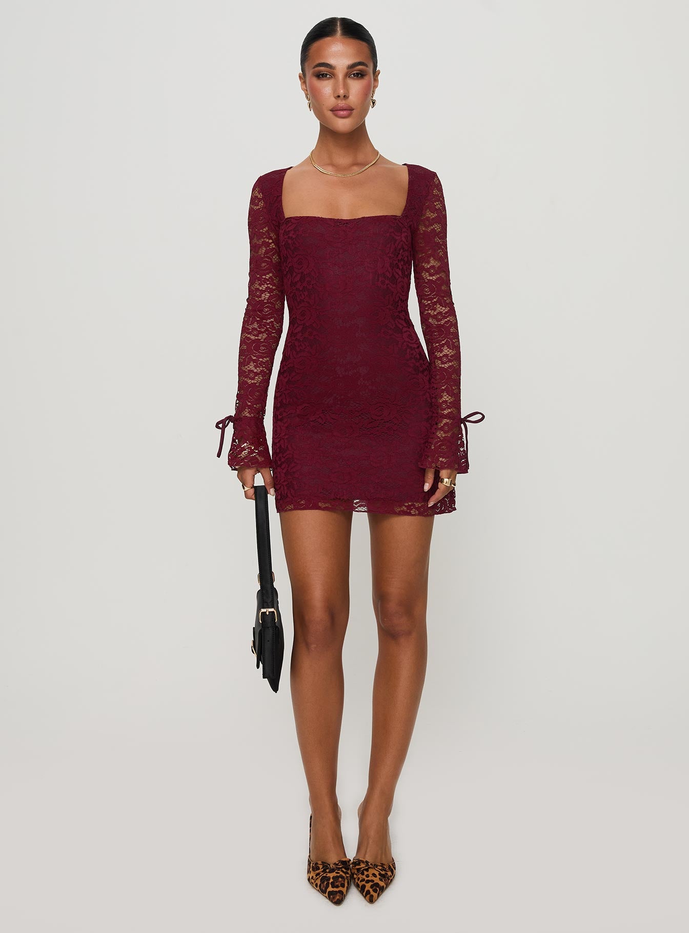 Lucianna Long Sleeve Lace Mini Dress Burgundy Eastbay Cheap Online