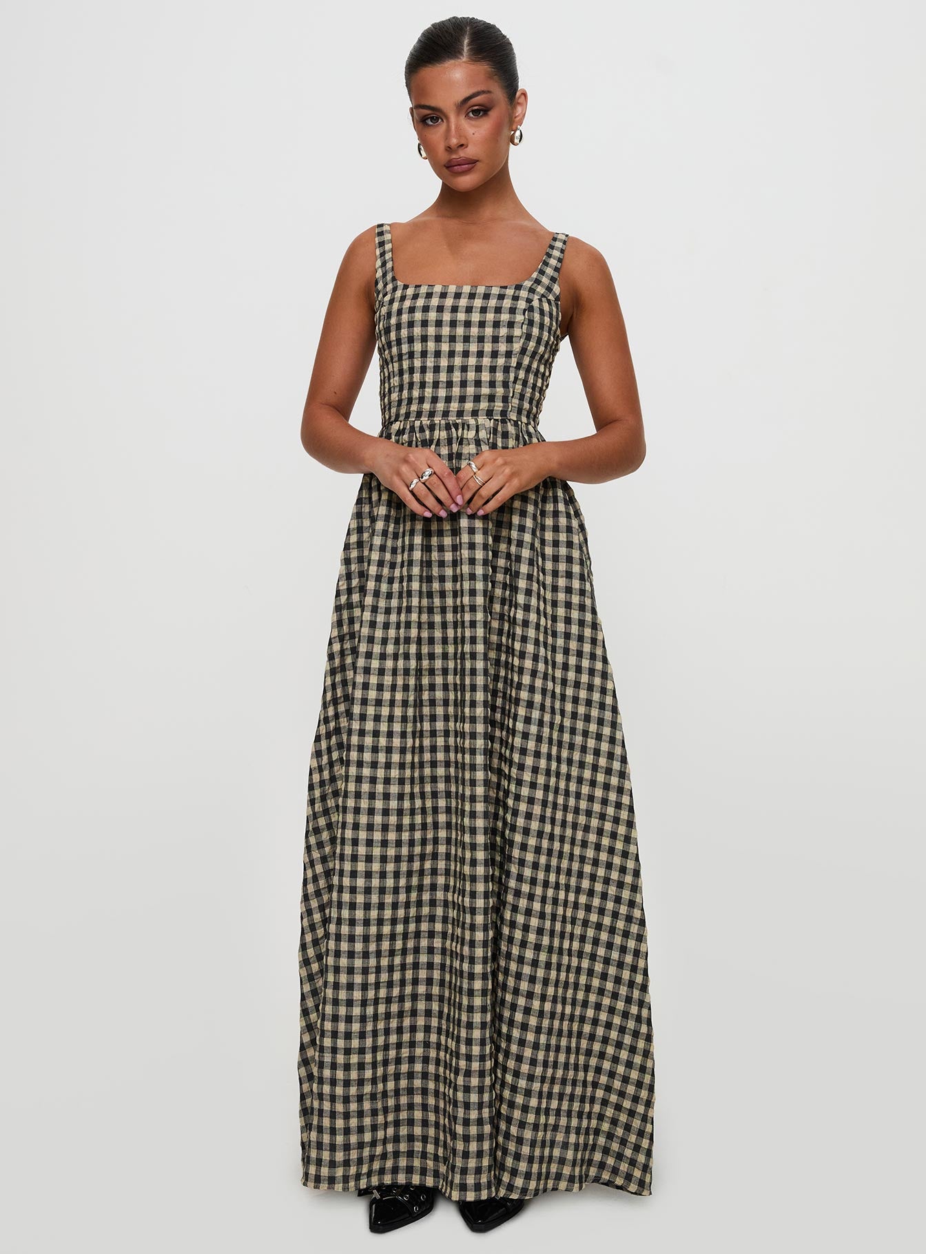 Cartmel Check Maxi Dress Black / Cream Tall Free Shipping Comfortable