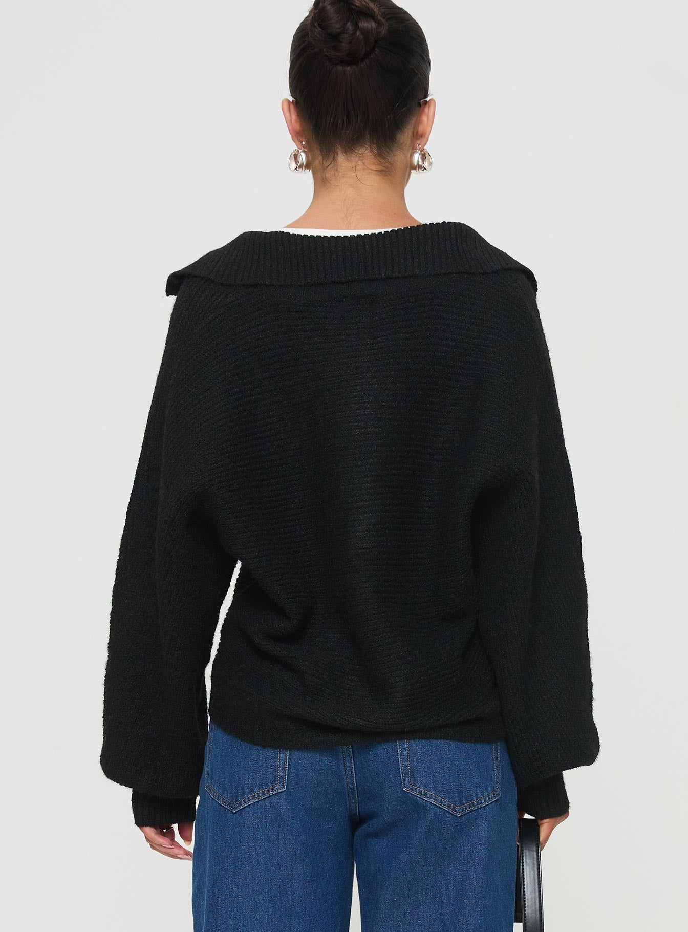 Bella Notched Neck Sweater Black Buy Cheap Best Sale