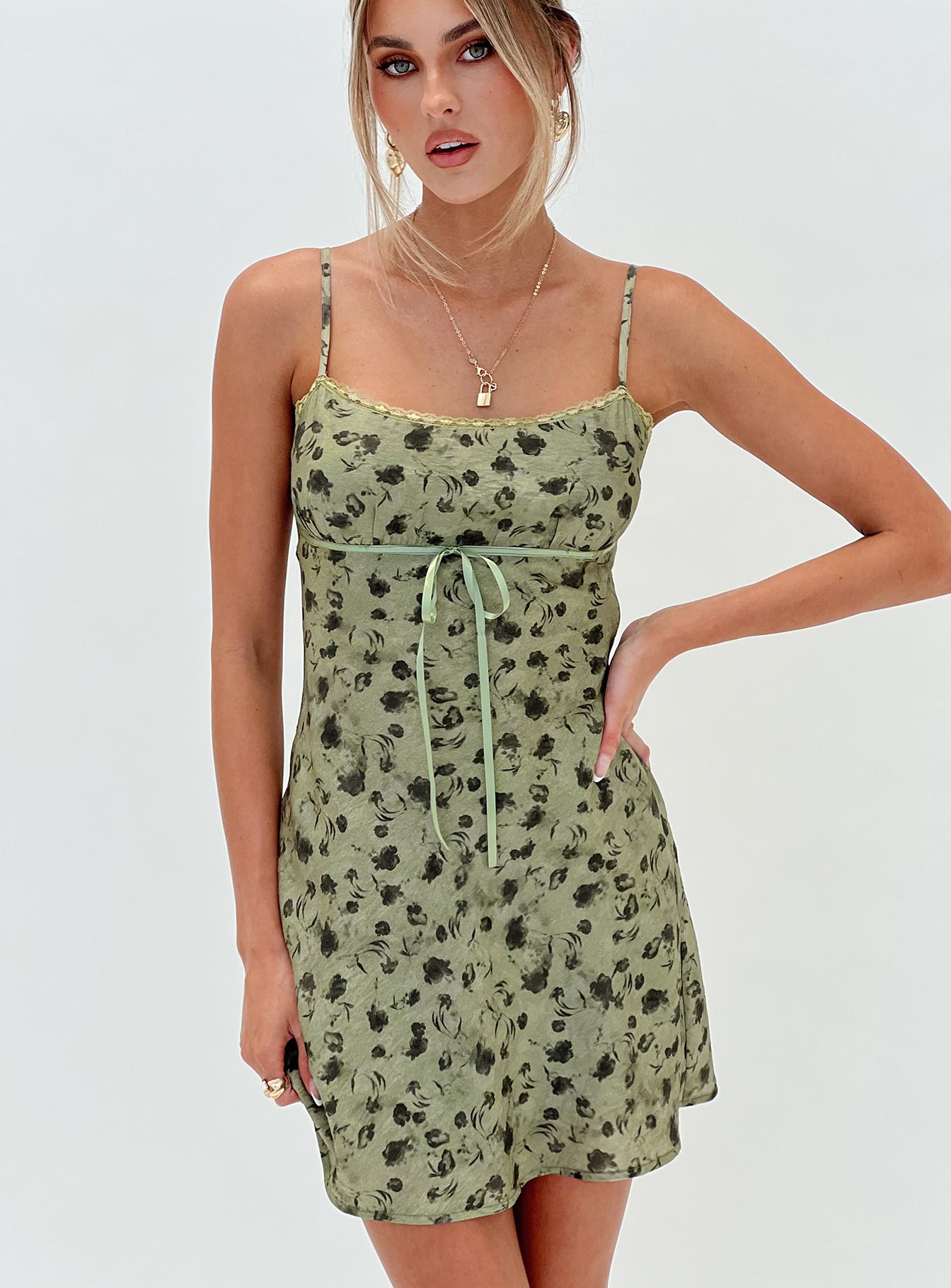 Valencia Mini Dress Sage Floral Clearance Pices