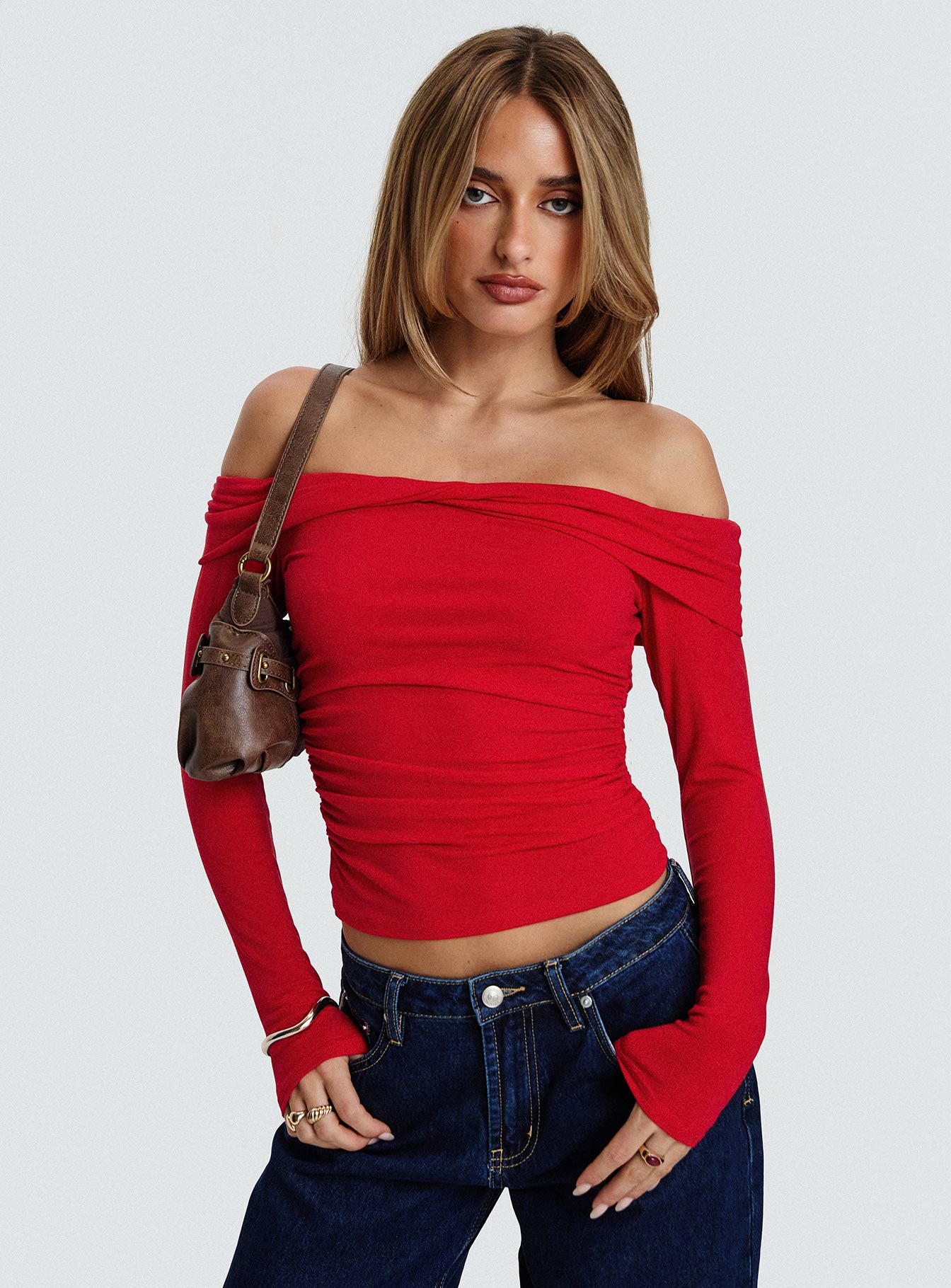 Sonnett Off Shoulder Twist Long Sleeve Top Red Official Site Cheap Online
