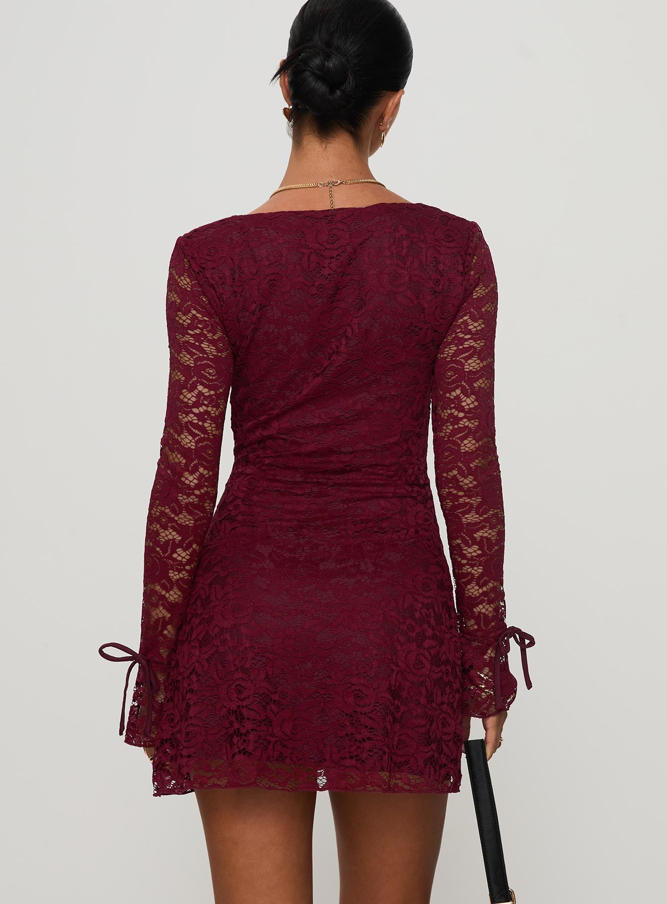 Lucianna Long Sleeve Lace Mini Dress Burgundy Eastbay Cheap Online