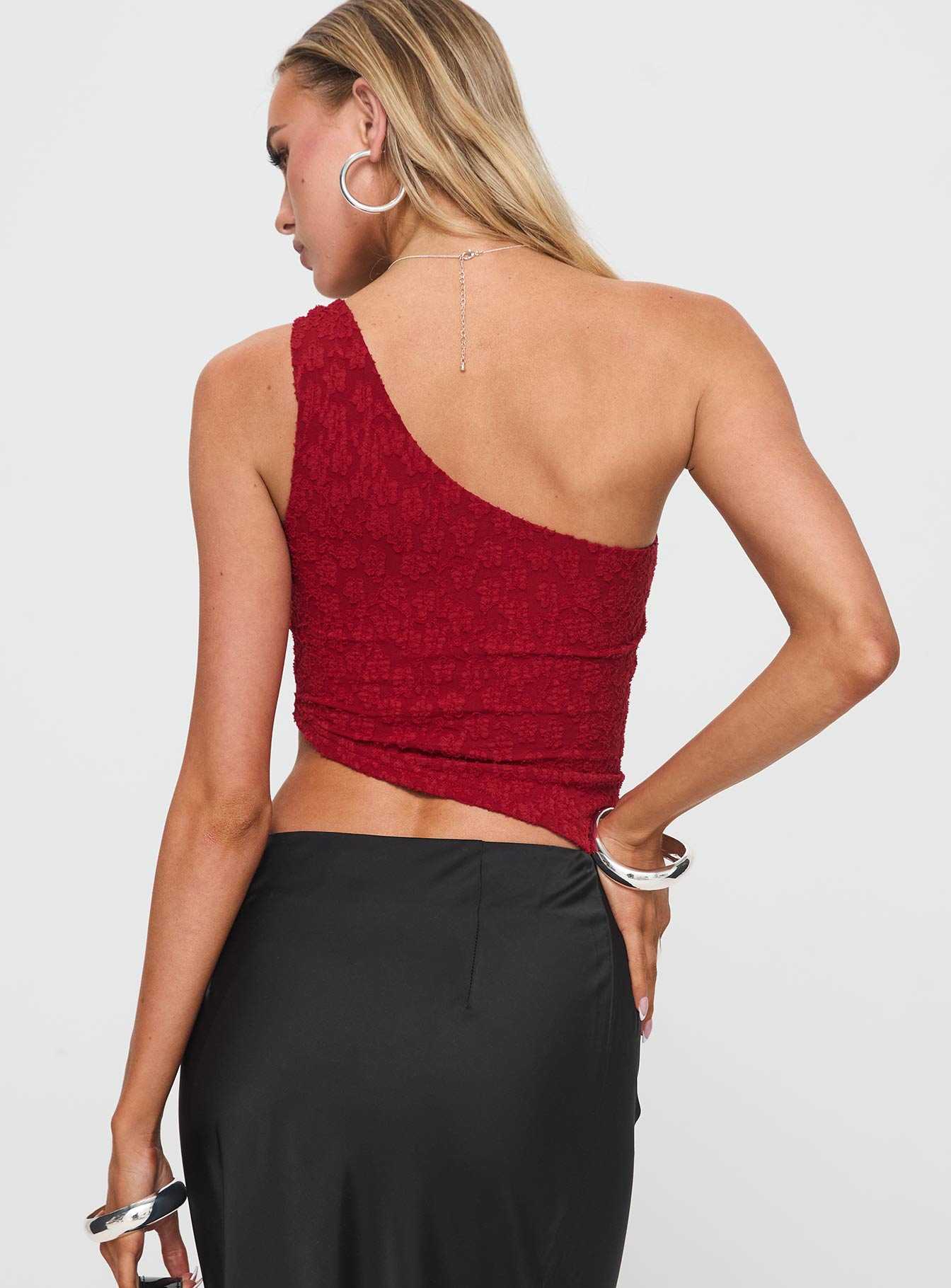 Toomba One Shoulder Top Blurred Lace Red Fast Delivery Online