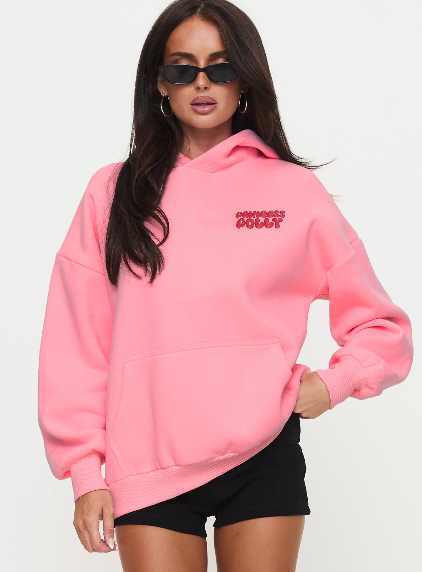 Princess Polly Hooded Sweatshirt Bubble Text Pink / Red Clearance Get Authentic