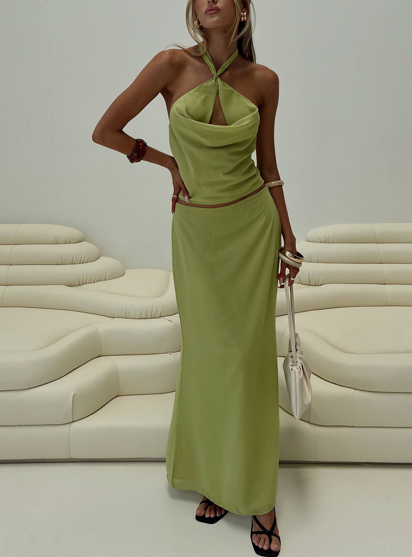 Eleganza Maxi Skirt Green Outlet Collections