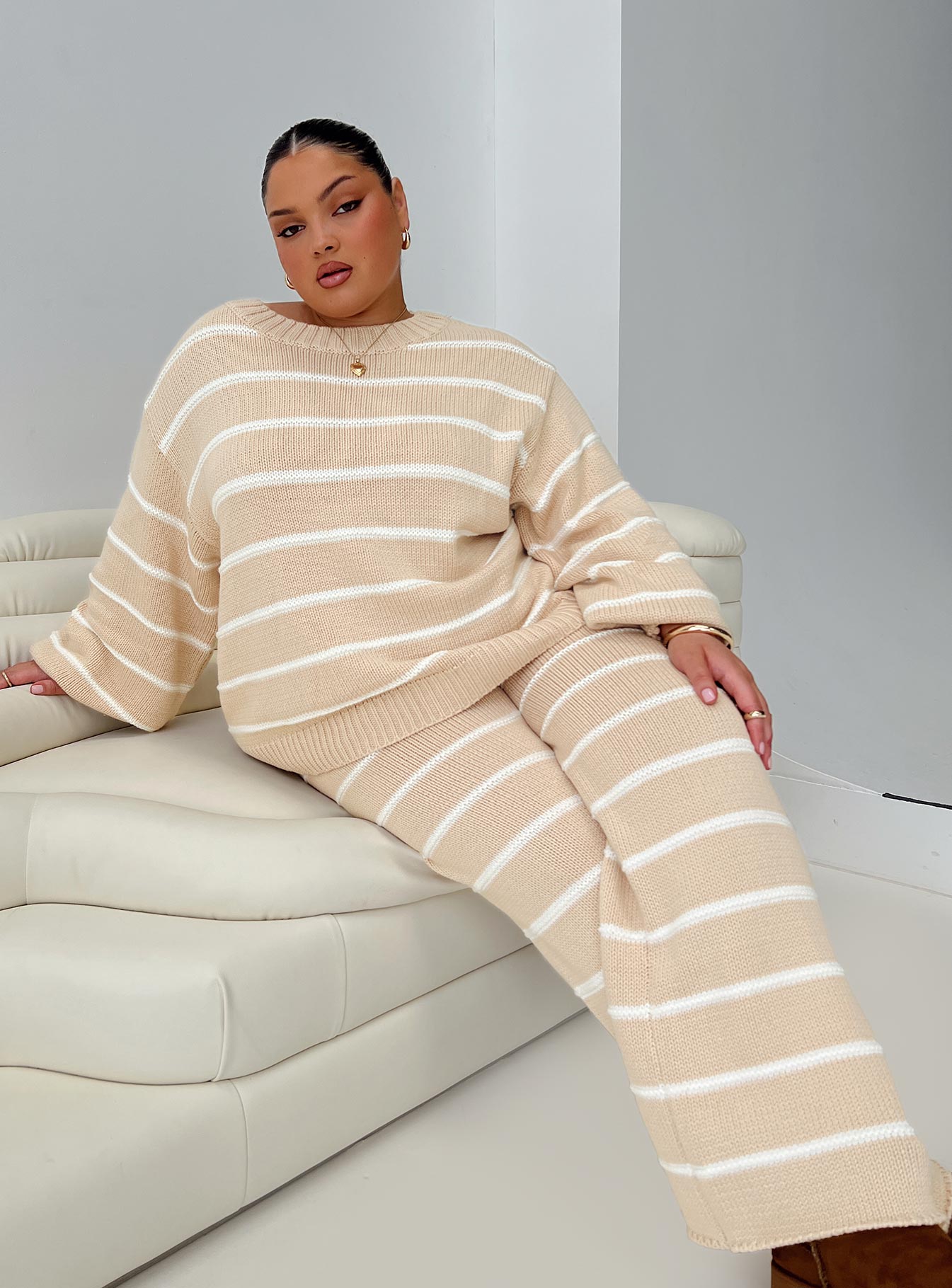 Read Your Mind Knit Pant Cream Stripe View For Sale