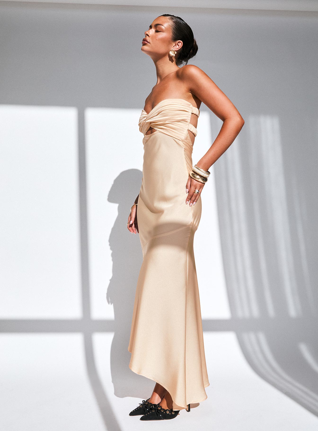 Stand A Chance Twist Detail Maxi Dress Champagne Newest For Sale