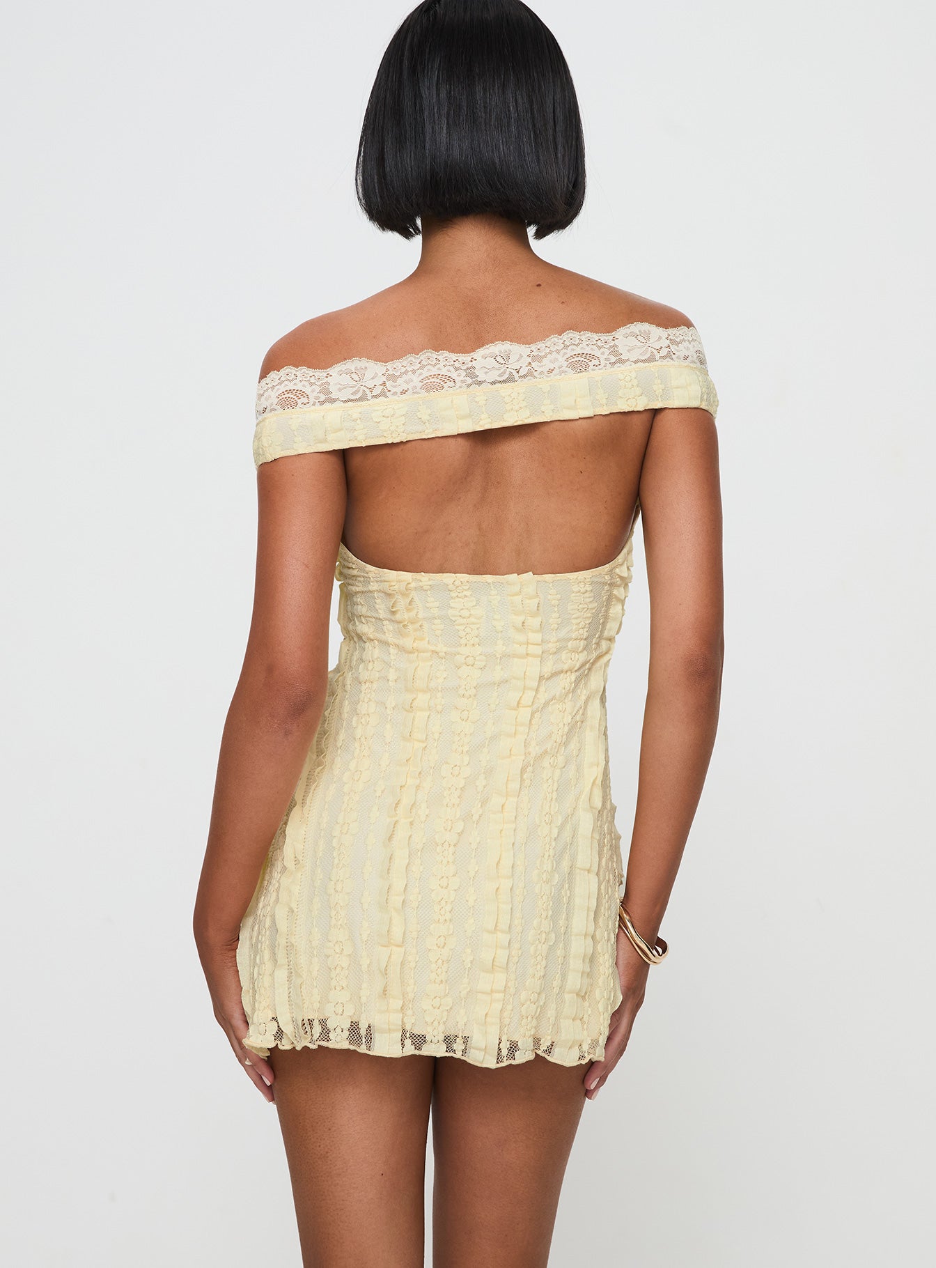 Bonnin Off The Shoulder Lace Mini Dress Yellow 2025 New Sale Online