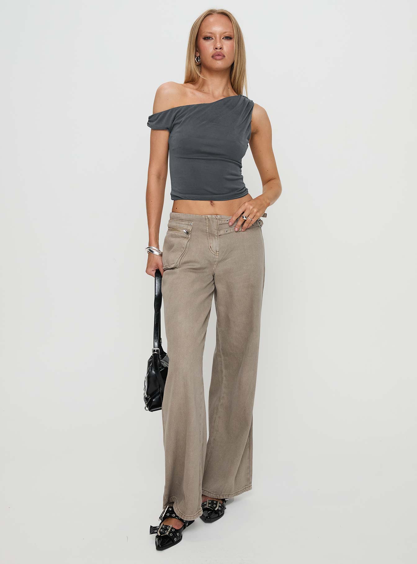 Danette One Shoulder Top Slate Low Shipping Fee Online