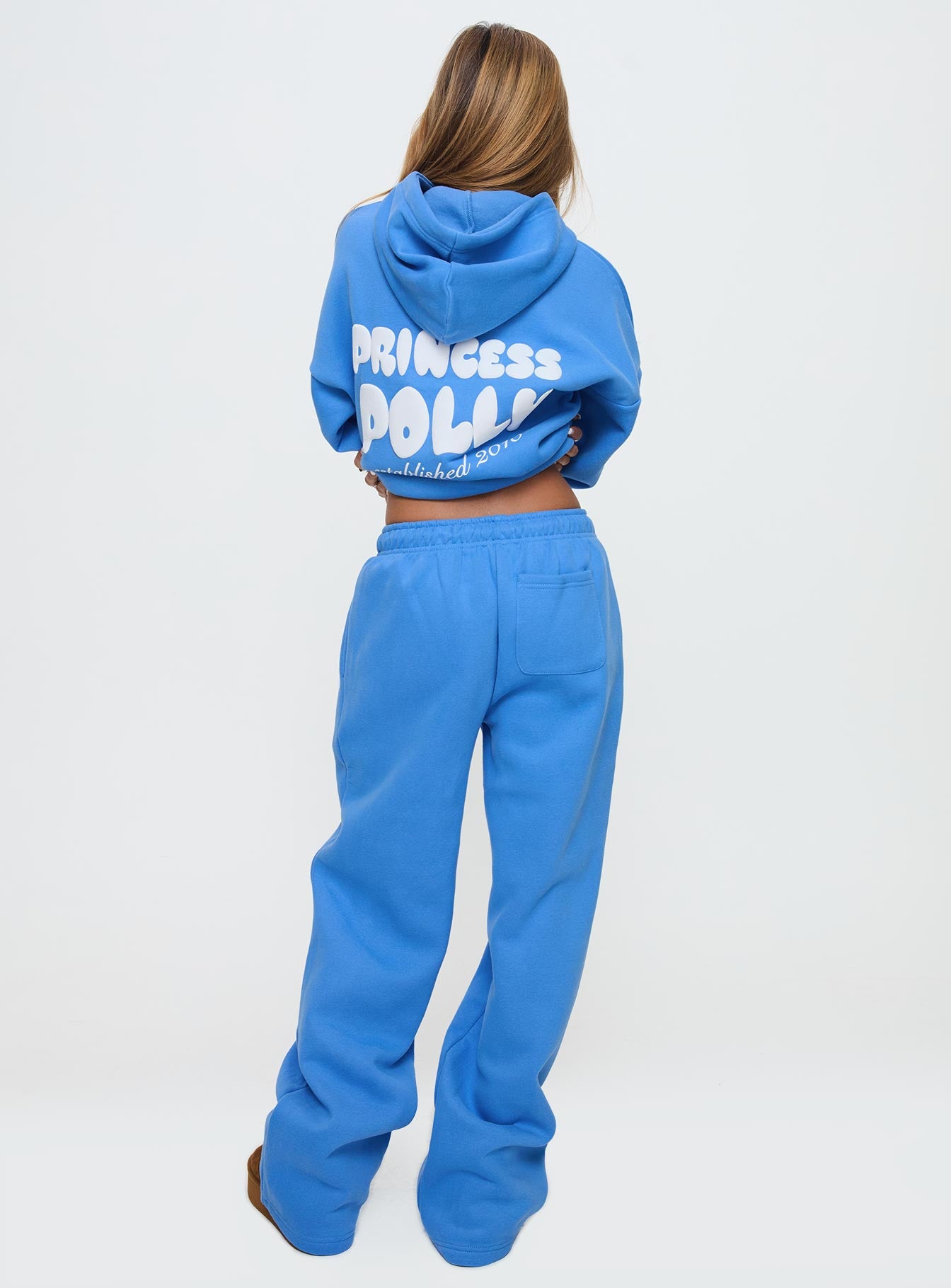 Princess Polly Wide Leg Track Pant Bubble Text Blue Pices Cheap Online