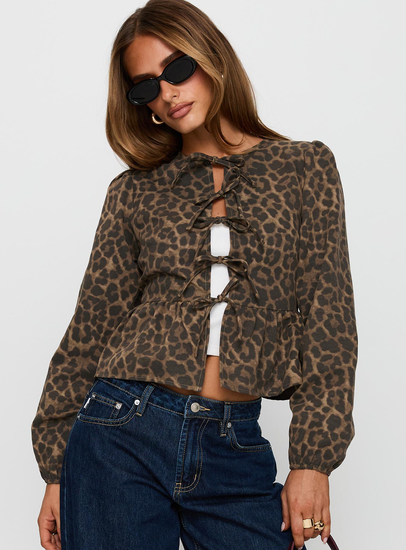 Recognize Tie Detail Long Sleeve Top Leopard Buy Cheap Explore