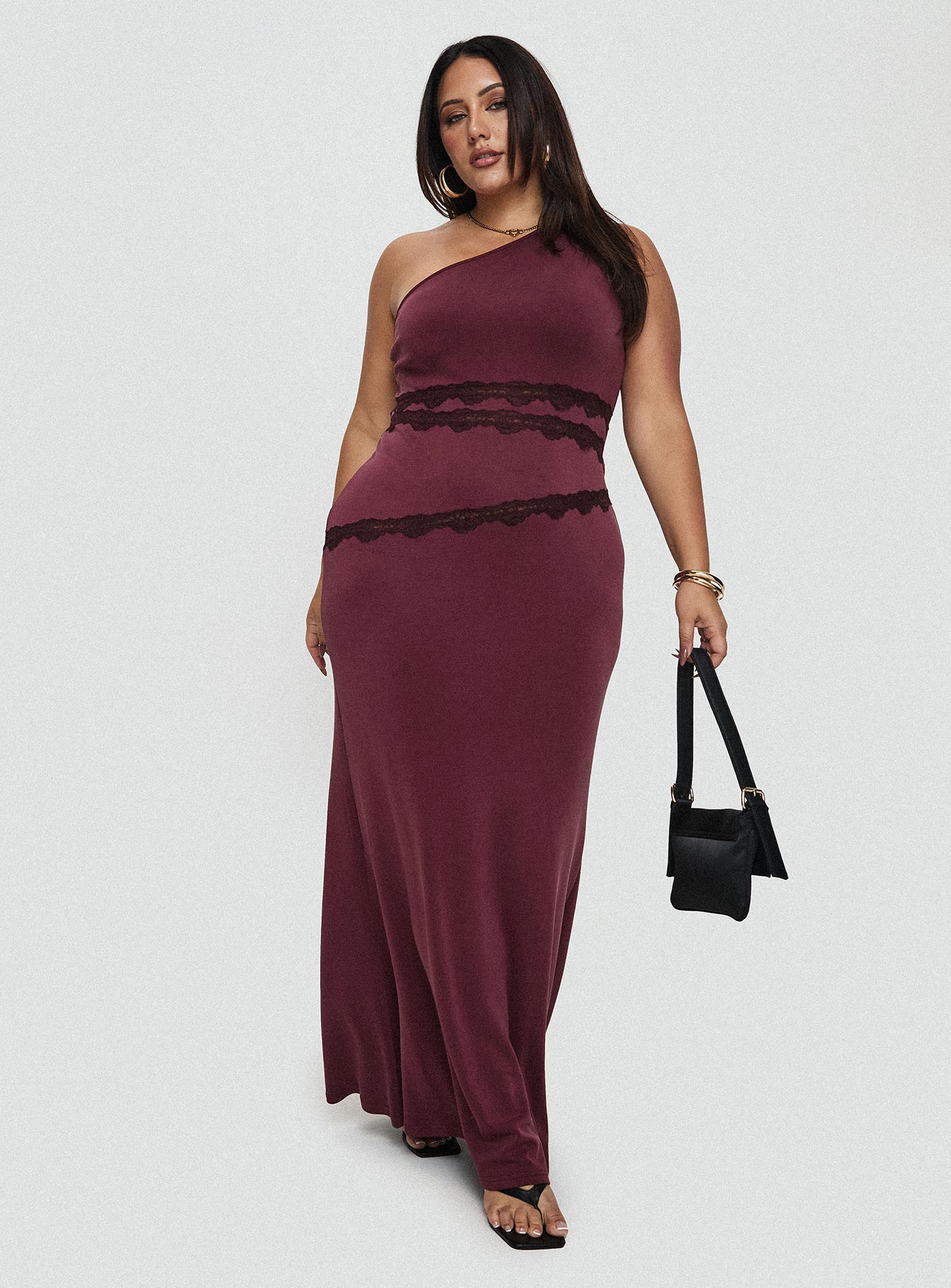 Ultraviolet One Shoulder Lace Maxi Dress Wine Curve Pre Order Online