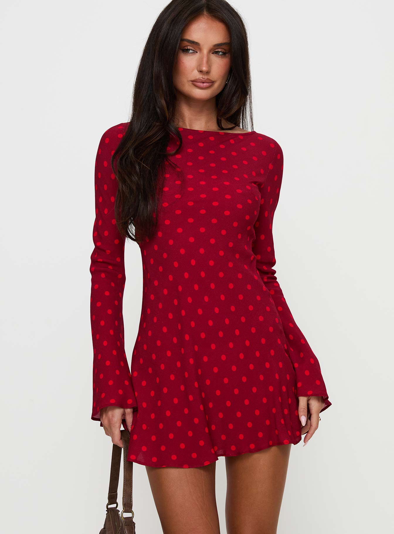 Good Graces Long Sleeve Mini Dress Red Dot Tumblr Cheap Online