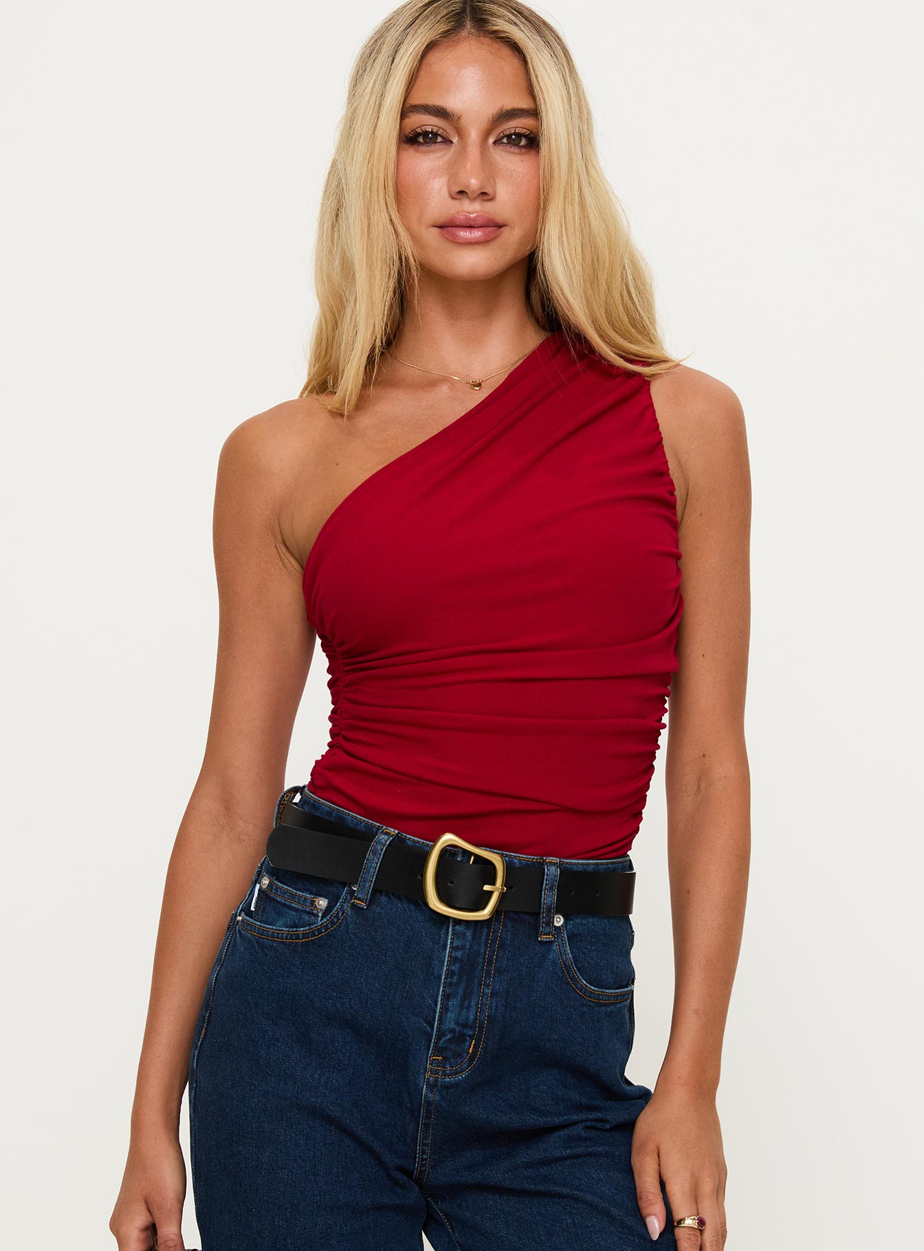 Heston Asymmetrical Ruched Bodysuit Red Footlocker Pictures Sale Online