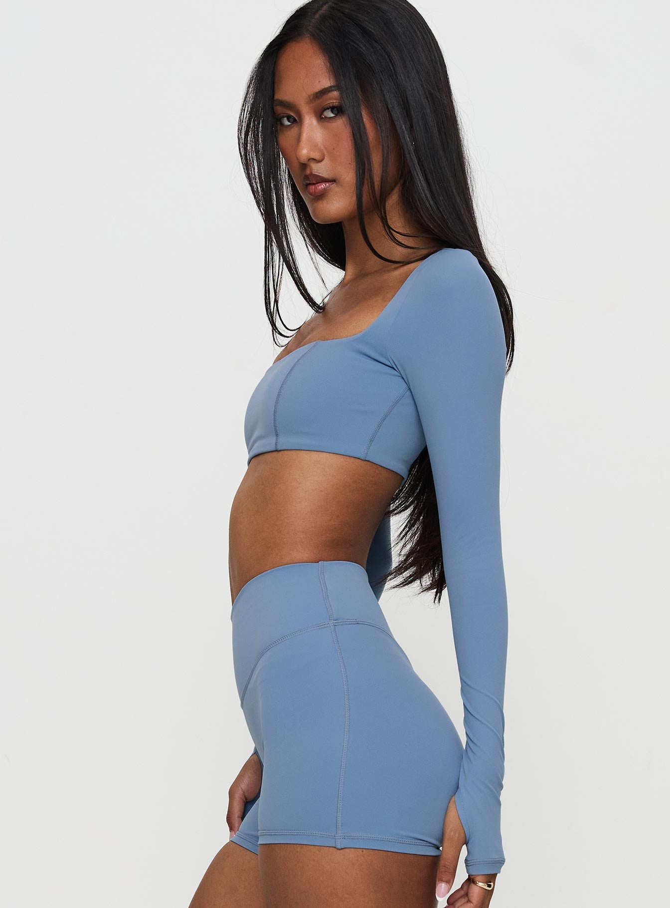 Set Point Active Square Neck Long Sleeve Top Blue Cheap Sale Best Wholesale