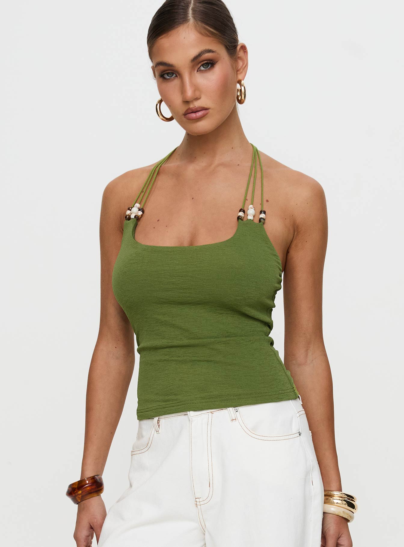 Roller Coaster Bead Detail Top Green For Nice Online