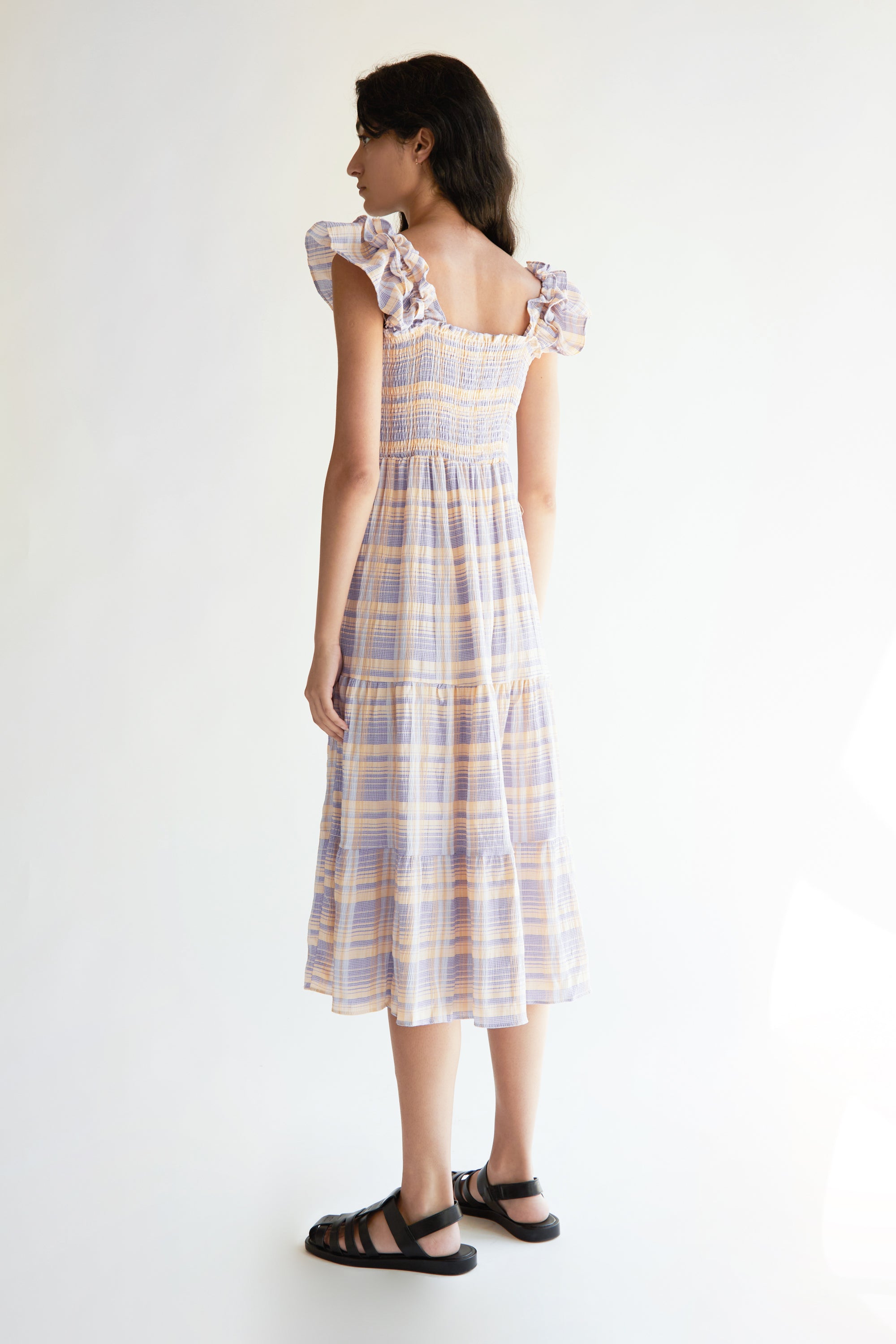 PLAID SMOCKED DRESS Discount Recommend