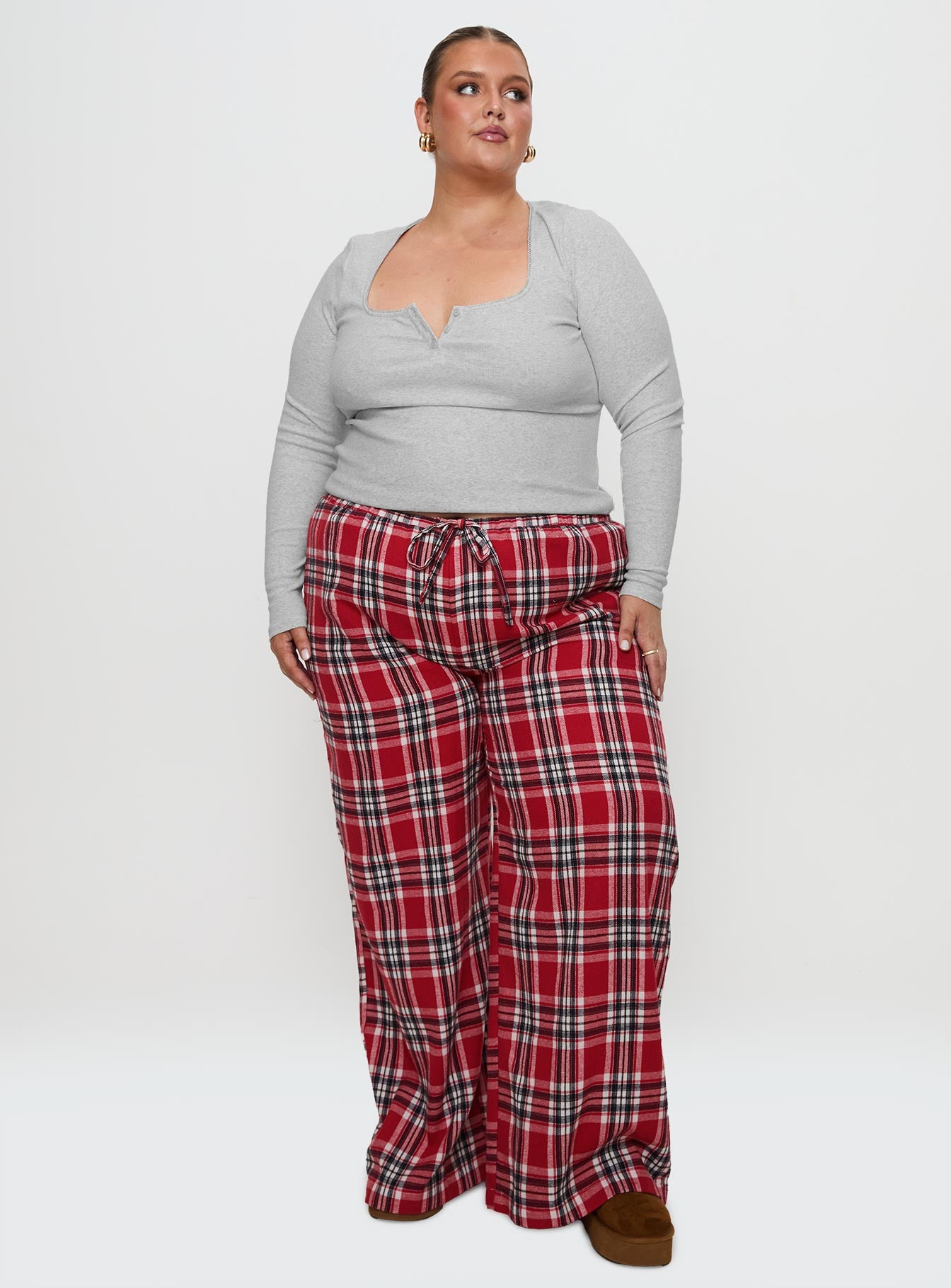 In The Morning Sleep Pant Red Check Curve Outlet 2025 Unisex