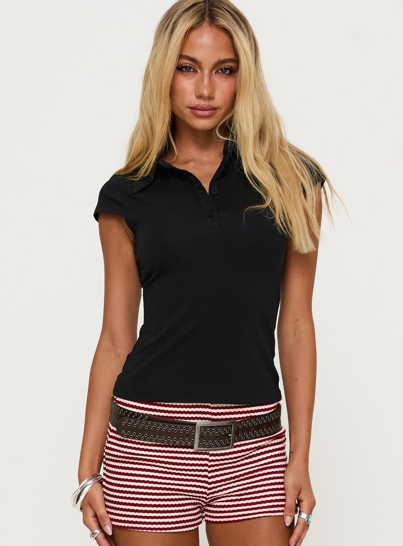 Prodigy Collared Polo Top Black Fashionable