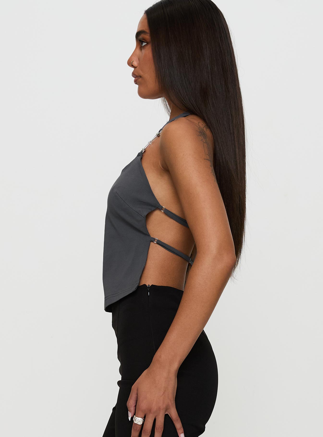 Eyes On You Backless Top Slate Free Shipping 2025