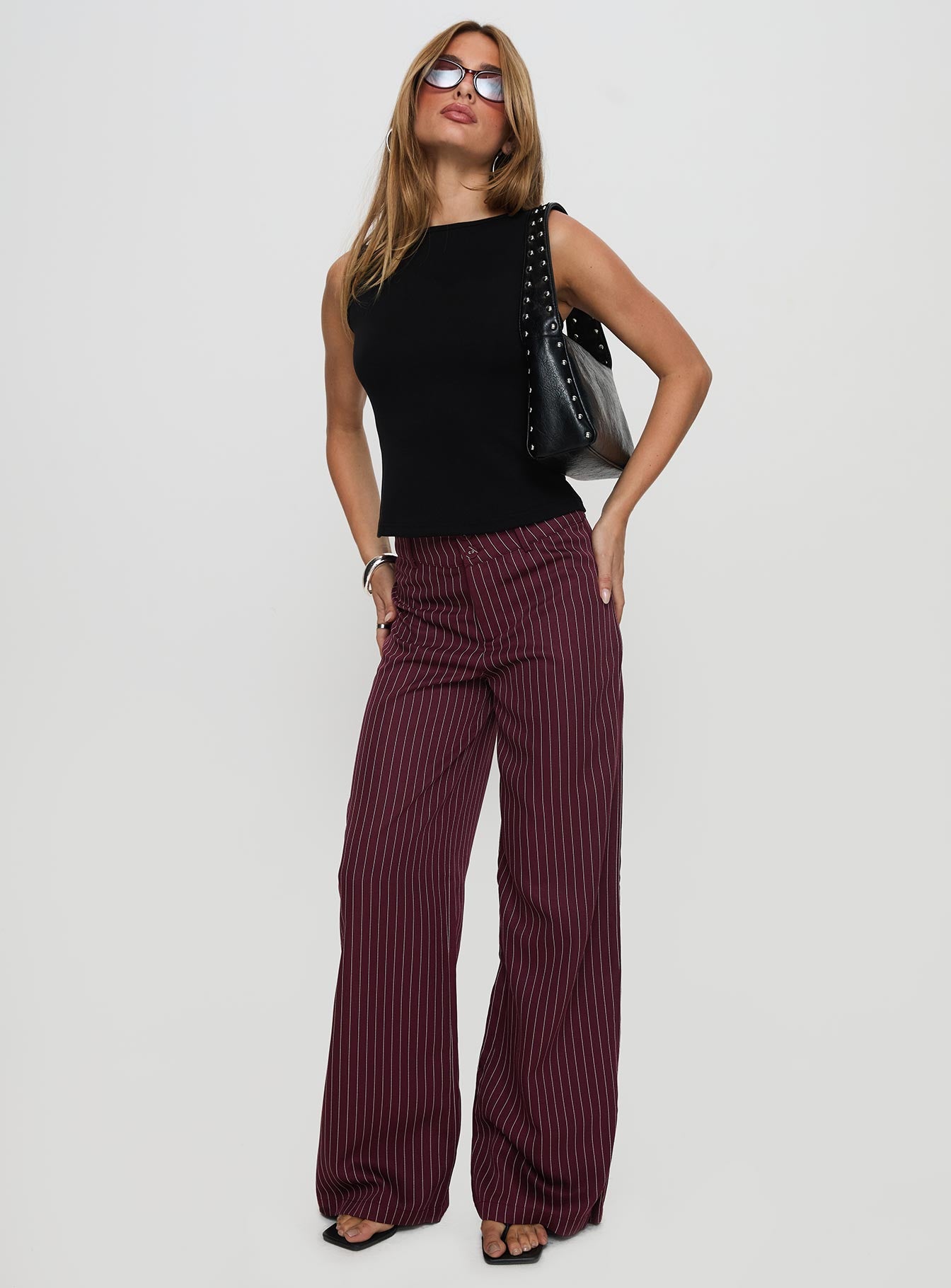 Lorenne Mid Rise Pant Burgundy Pinstripe Wiki Cheap Online