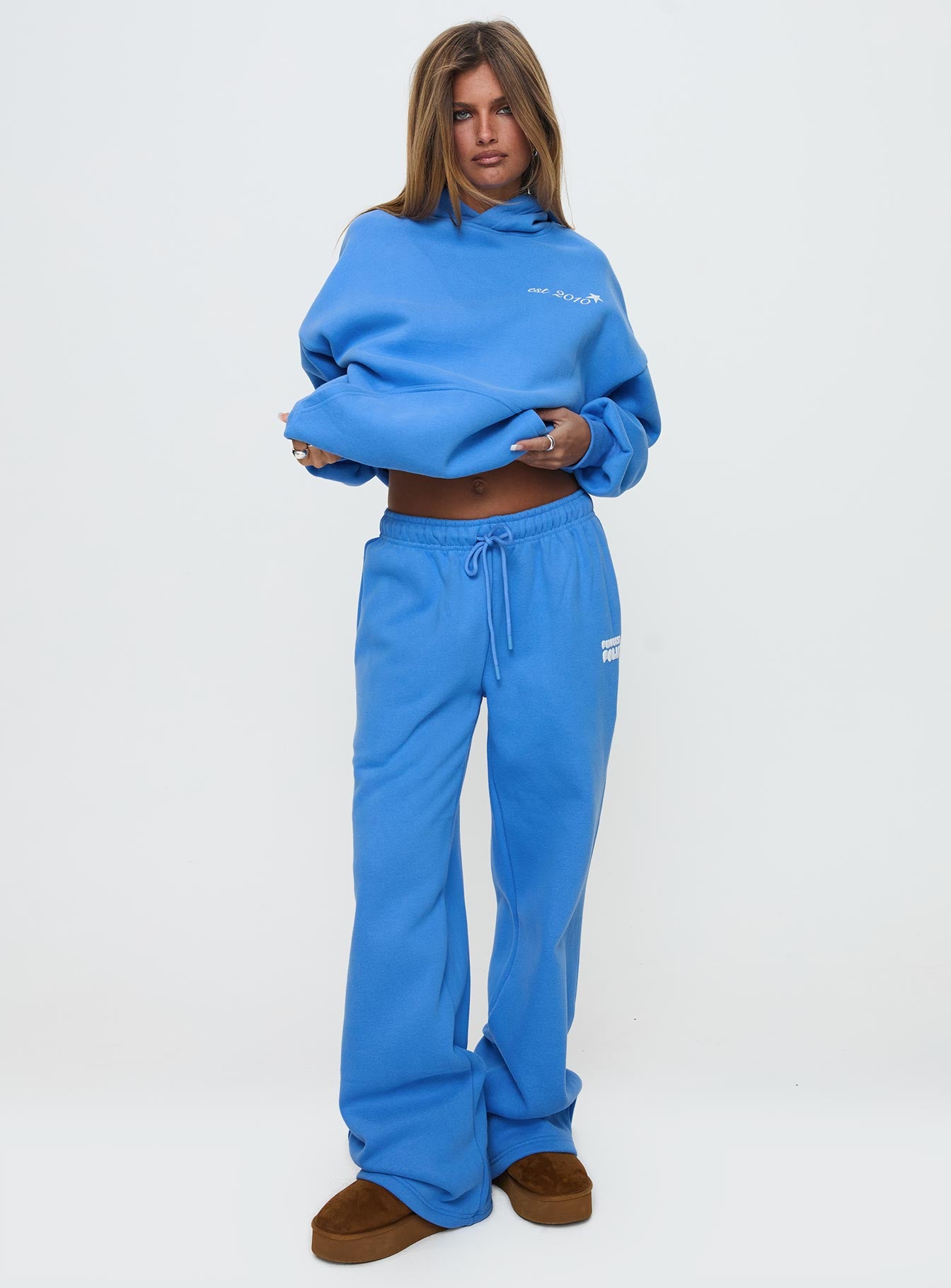 Princess Polly Wide Leg Track Pant Bubble Text Blue Pices Cheap Online