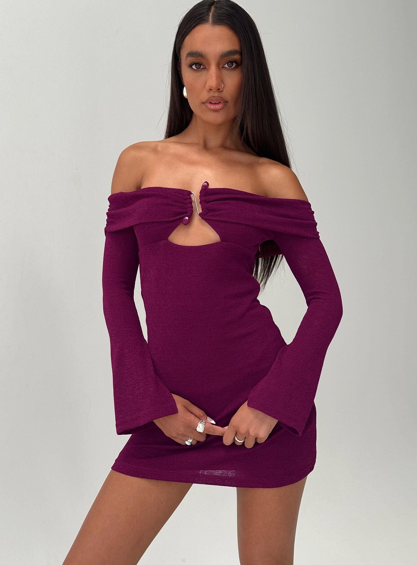 Firenza Long Sleeve Mini Dress Purple Sale Fashion