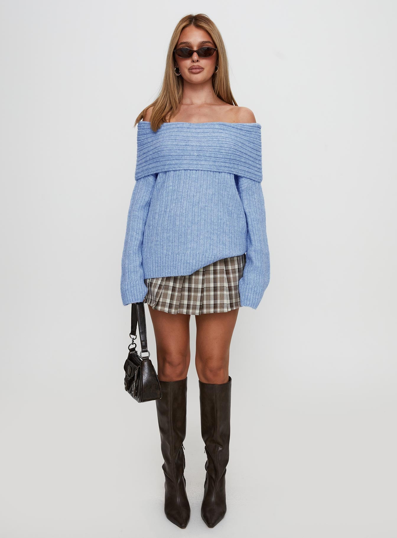 Snowie Off Shoulder Knit Sweater Blue Genuine For Sale