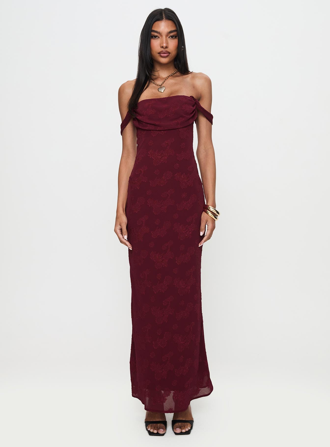 Azura Off The Shoulder Maxi Dress Burgundy Cheap Purchase