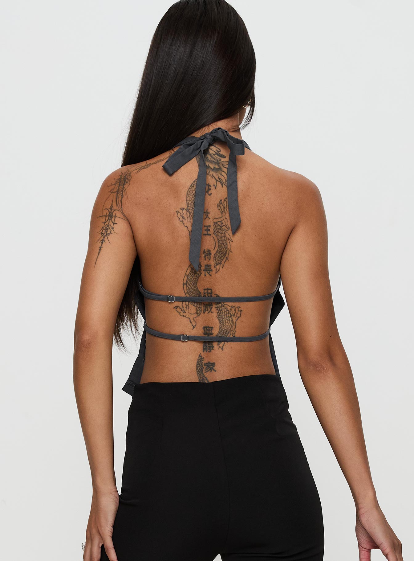 Eyes On You Backless Top Slate Free Shipping 2025