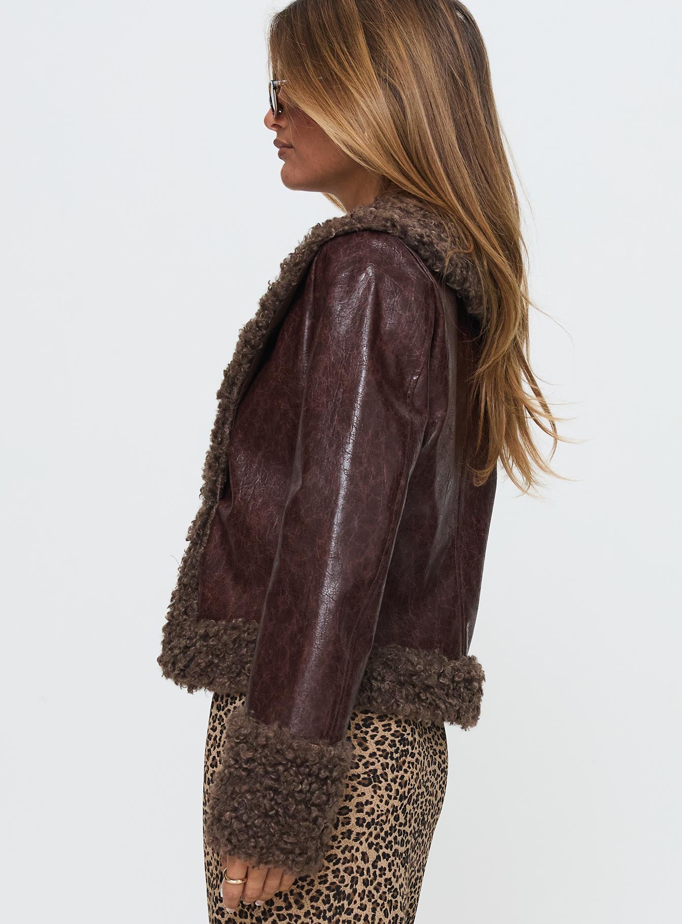 Found A Reason Faux Leather Jacket Brown Free Shipping Sast