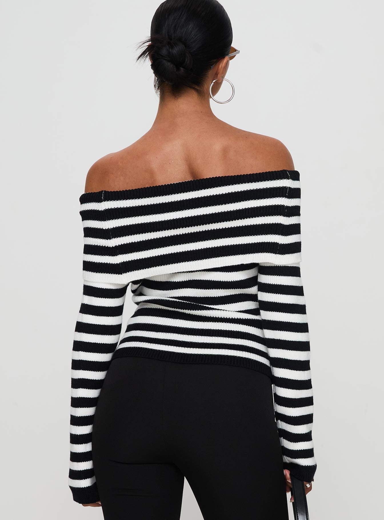 Danyel Off The Shoulder Sweater Black / White Stripe Sale Big Discount