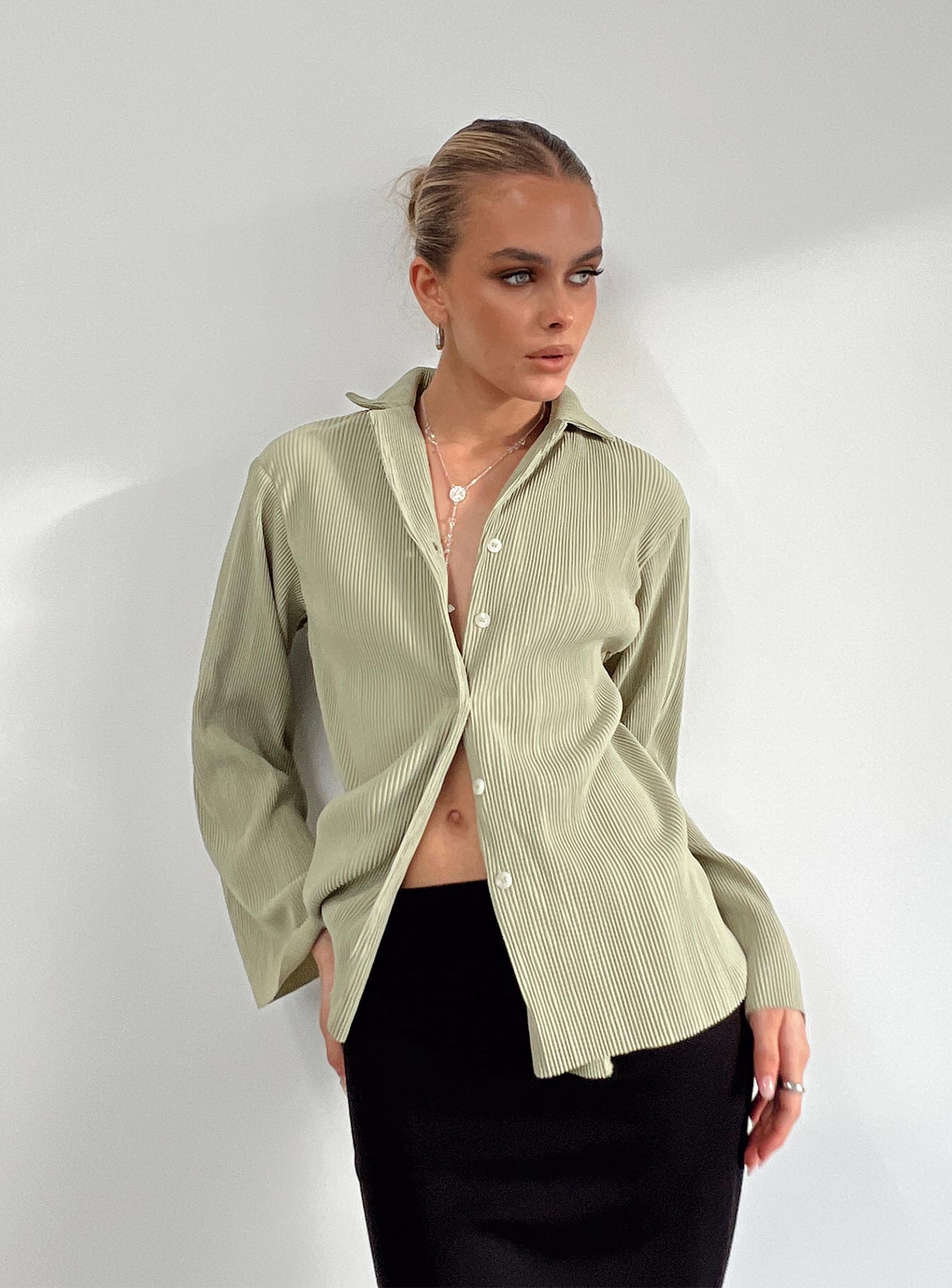 Louie Pleated Shirt Sage Ebay Cheap Pice