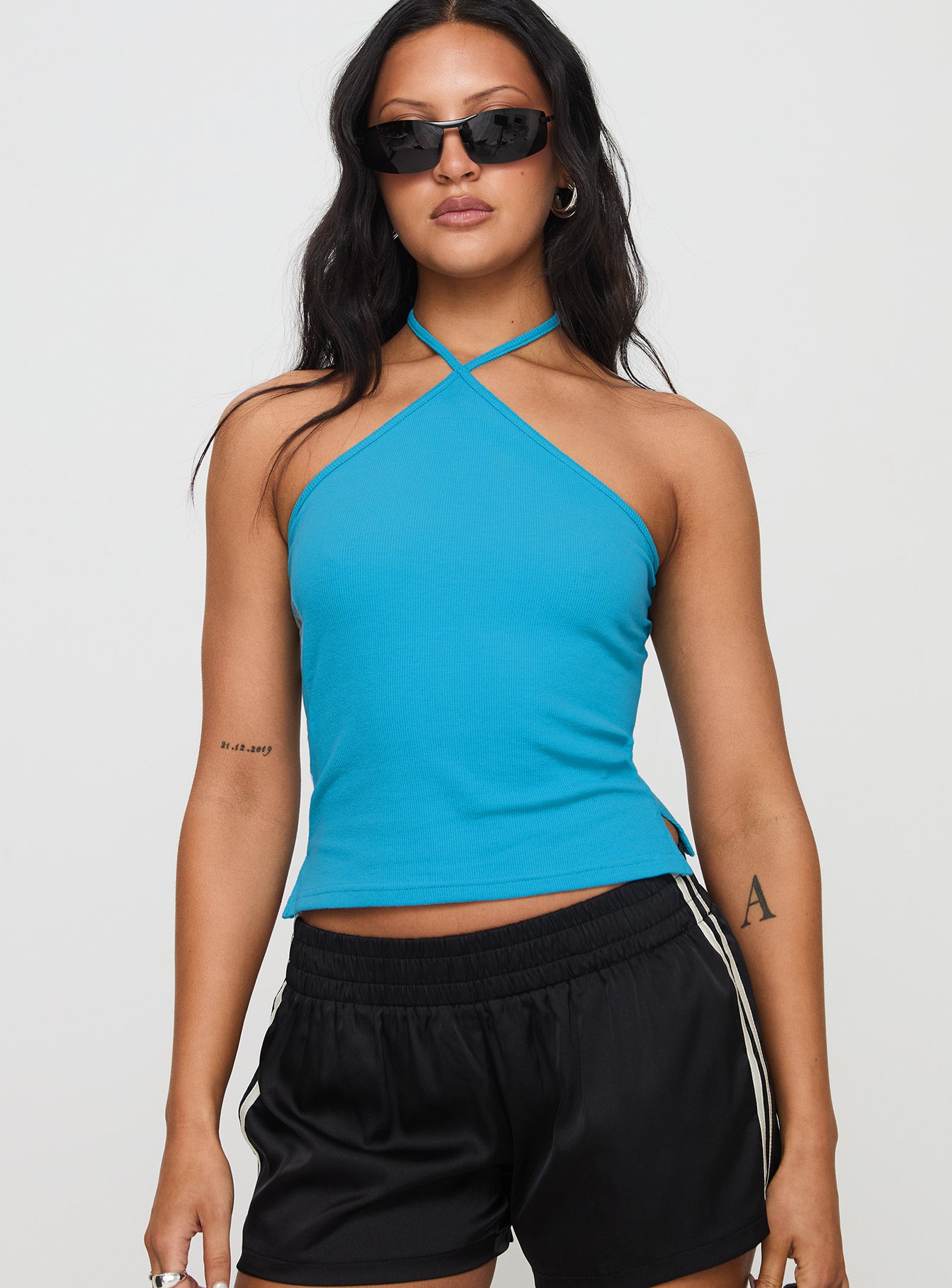 Baseline Halter Rib Top Blue 2025 Cheap Pice