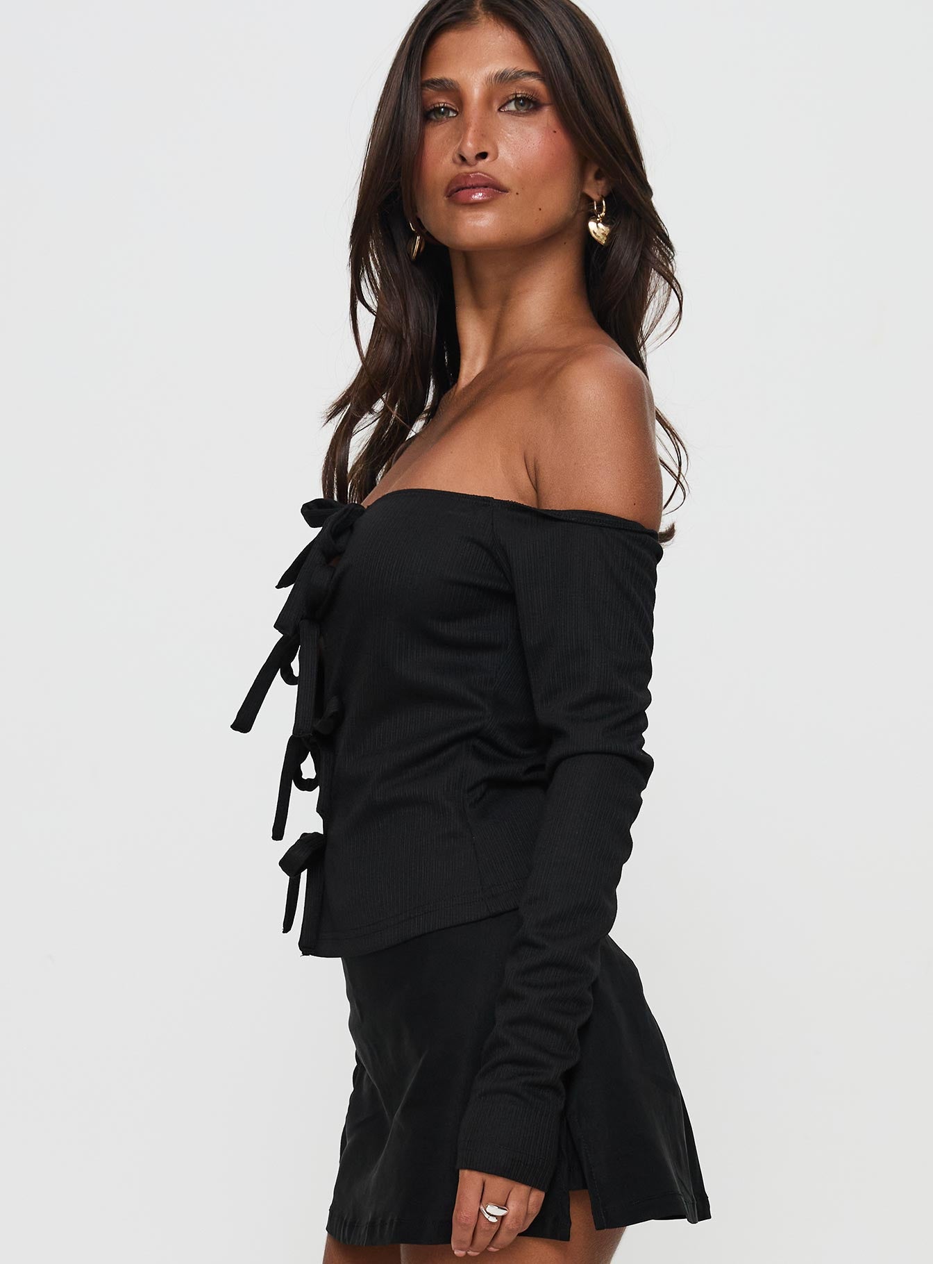 Wish You The Best Off Shoulder Bow Detail Top Black Outlet Deals