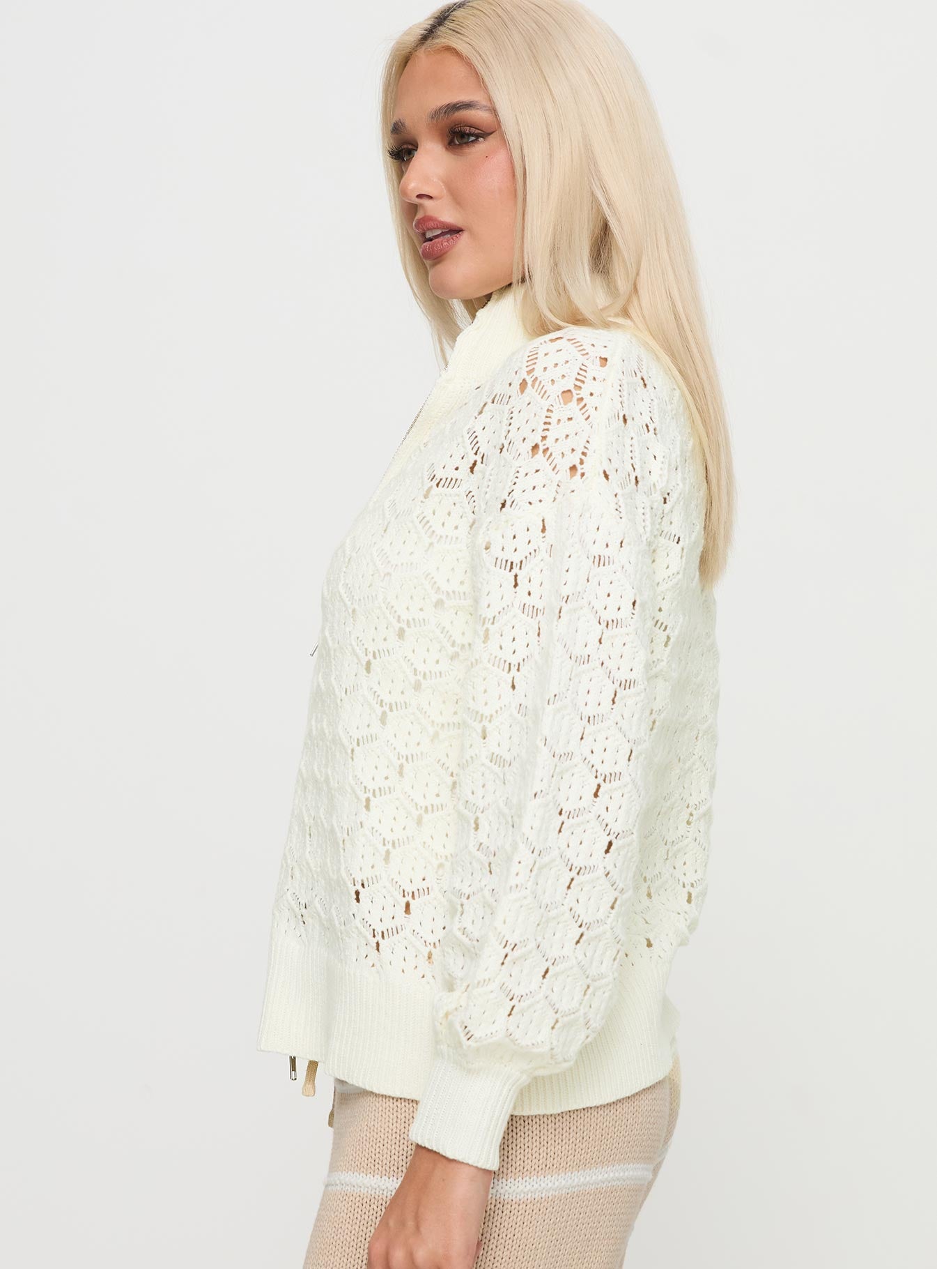 Sirena Zip Through Knit Sweater Cream For Cheap Online