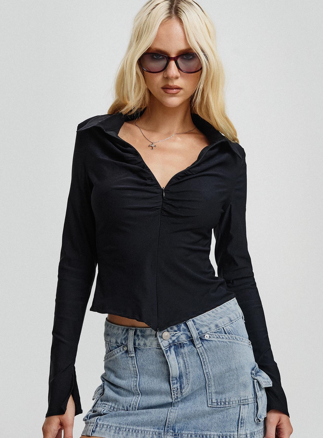 Witherspoon Long Sleeve Top Black Inexpensive For Sale